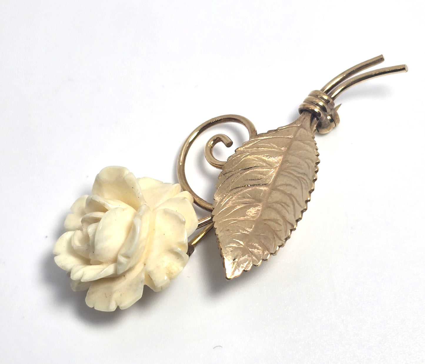 FH 1/20th 12k gold filled carved rose flower signed vintage brooch