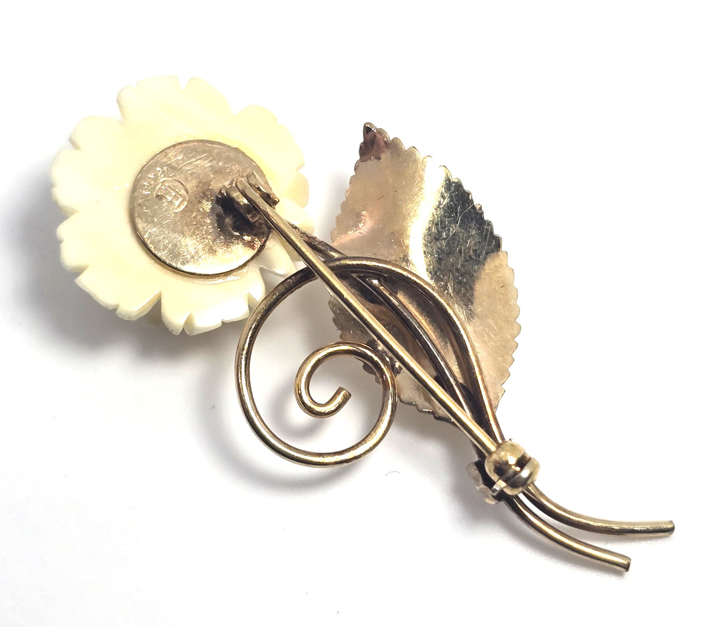 FH 1/20th 12k gold filled carved rose flower signed vintage brooch