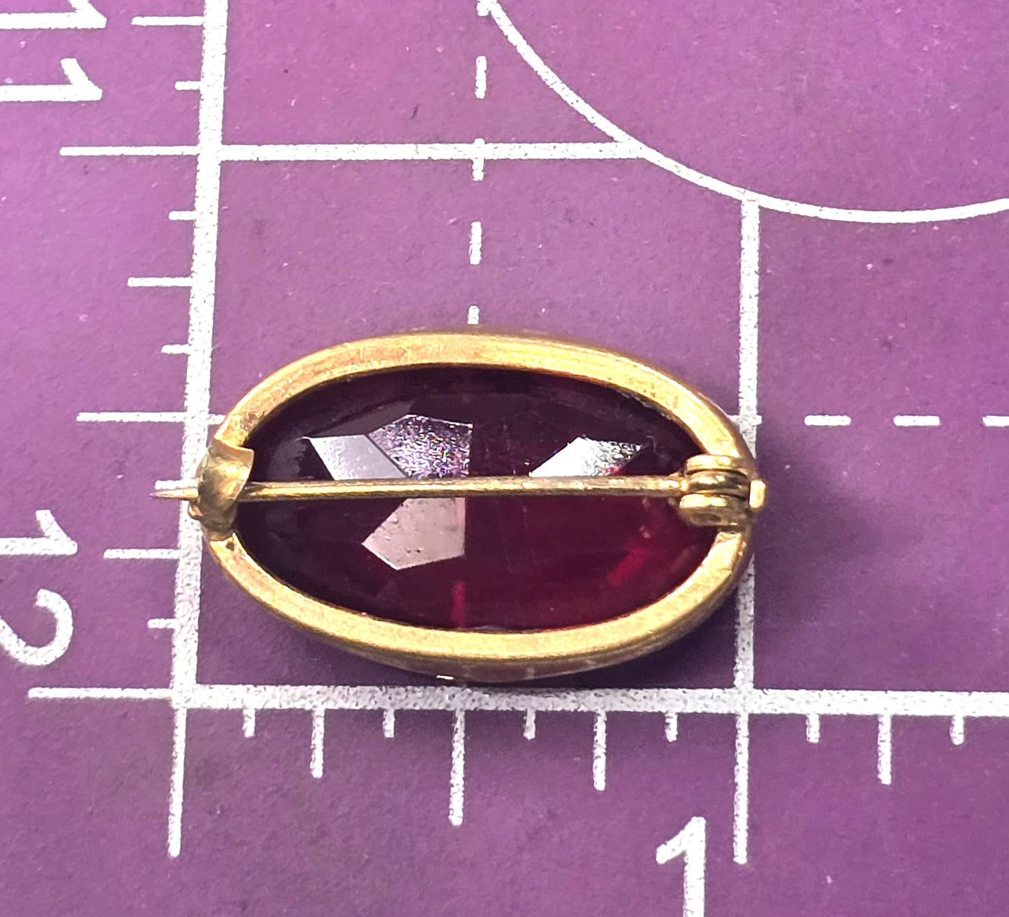 Victorian Deep red glass stamped brass vintage Czech glass brooch pin