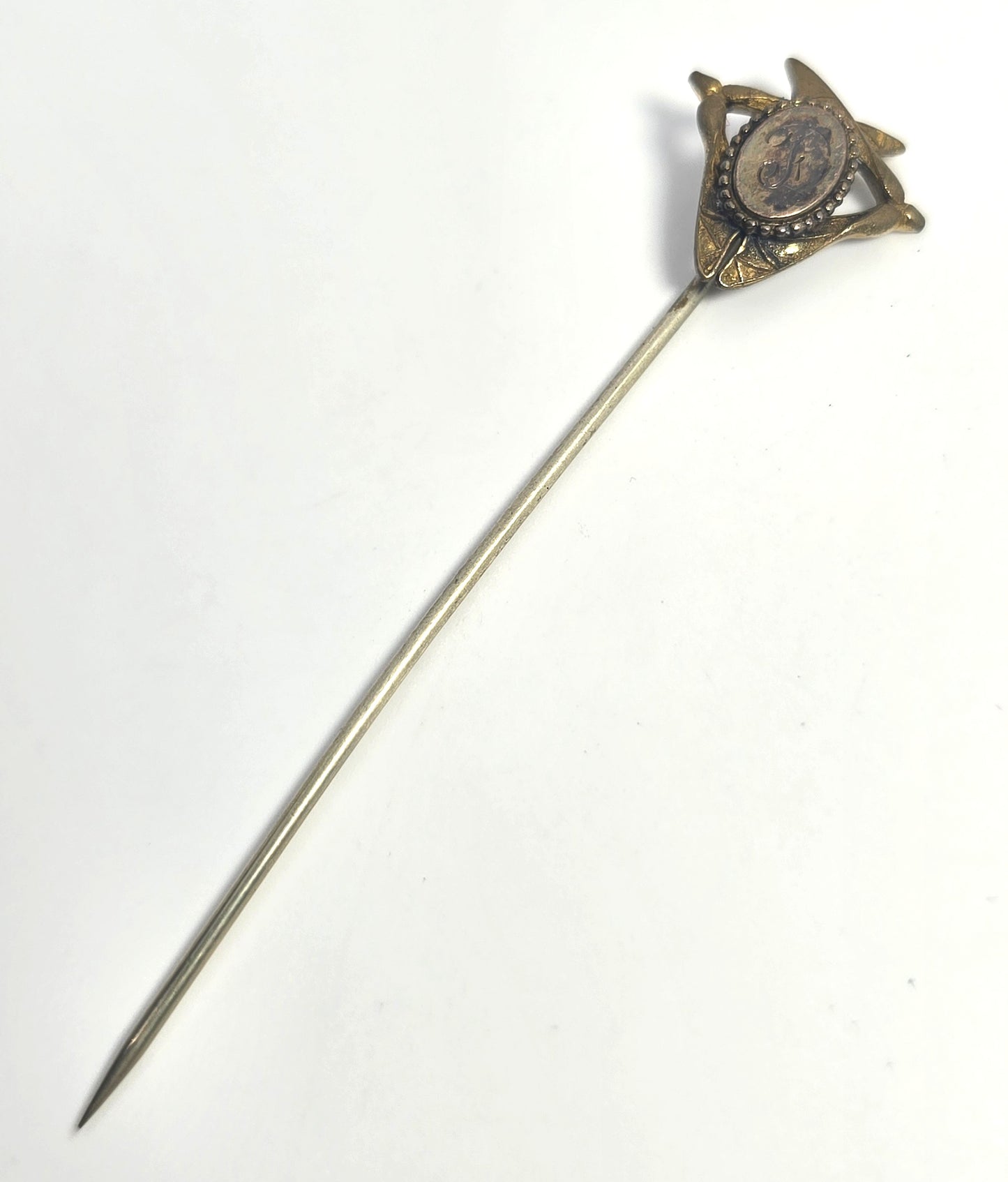 Yellow gold filled F initial signet Victorian antique lapel stick pin