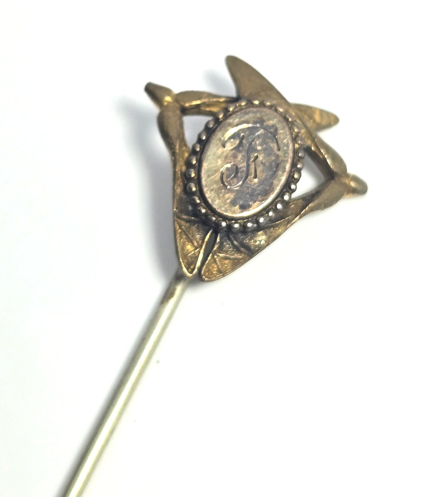 Yellow gold filled F initial signet Victorian antique lapel stick pin