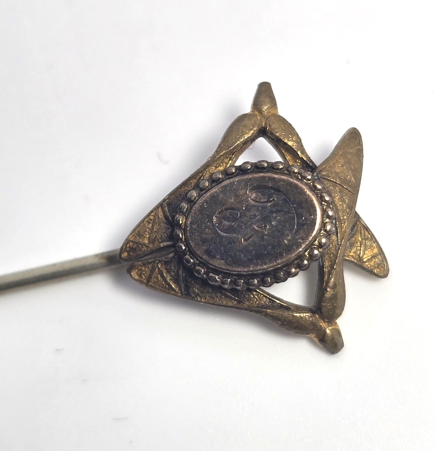 Yellow gold filled F initial signet Victorian antique lapel stick pin