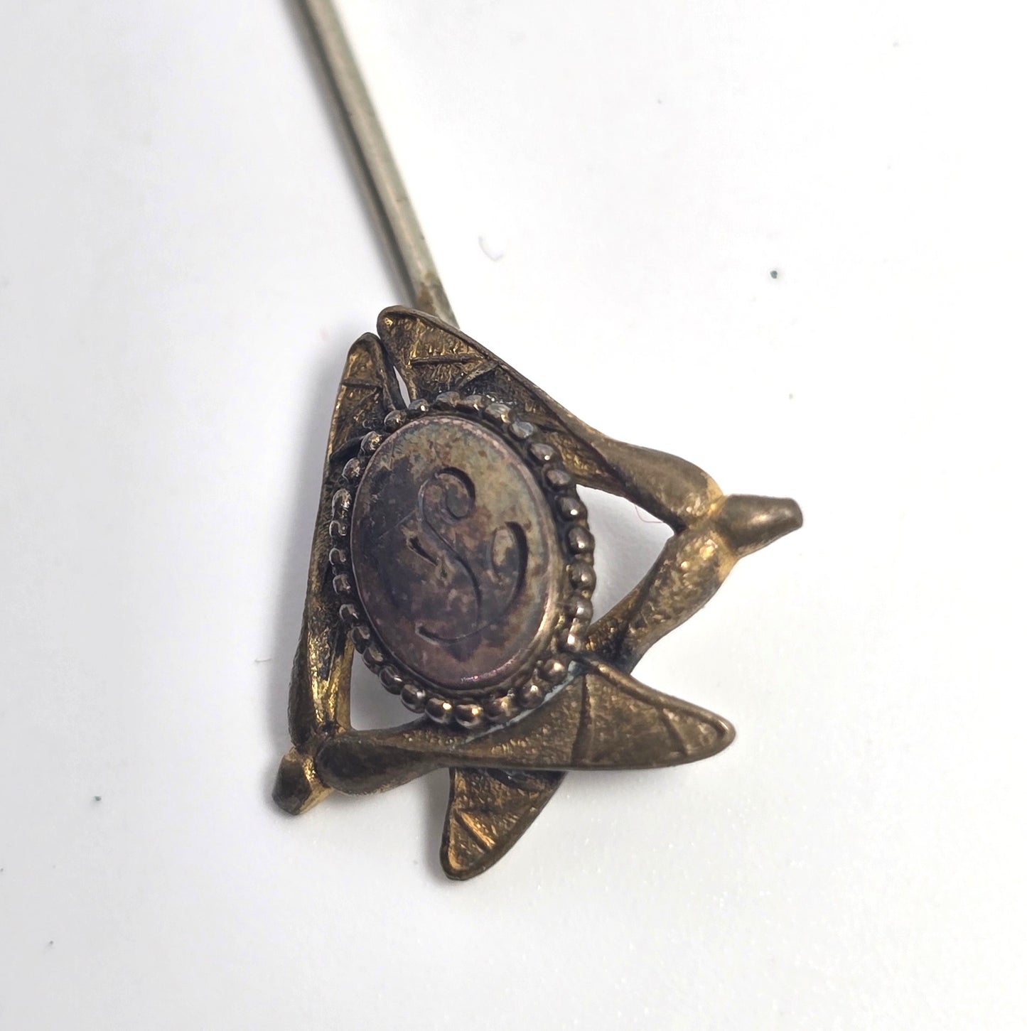 Yellow gold filled F initial signet Victorian antique lapel stick pin