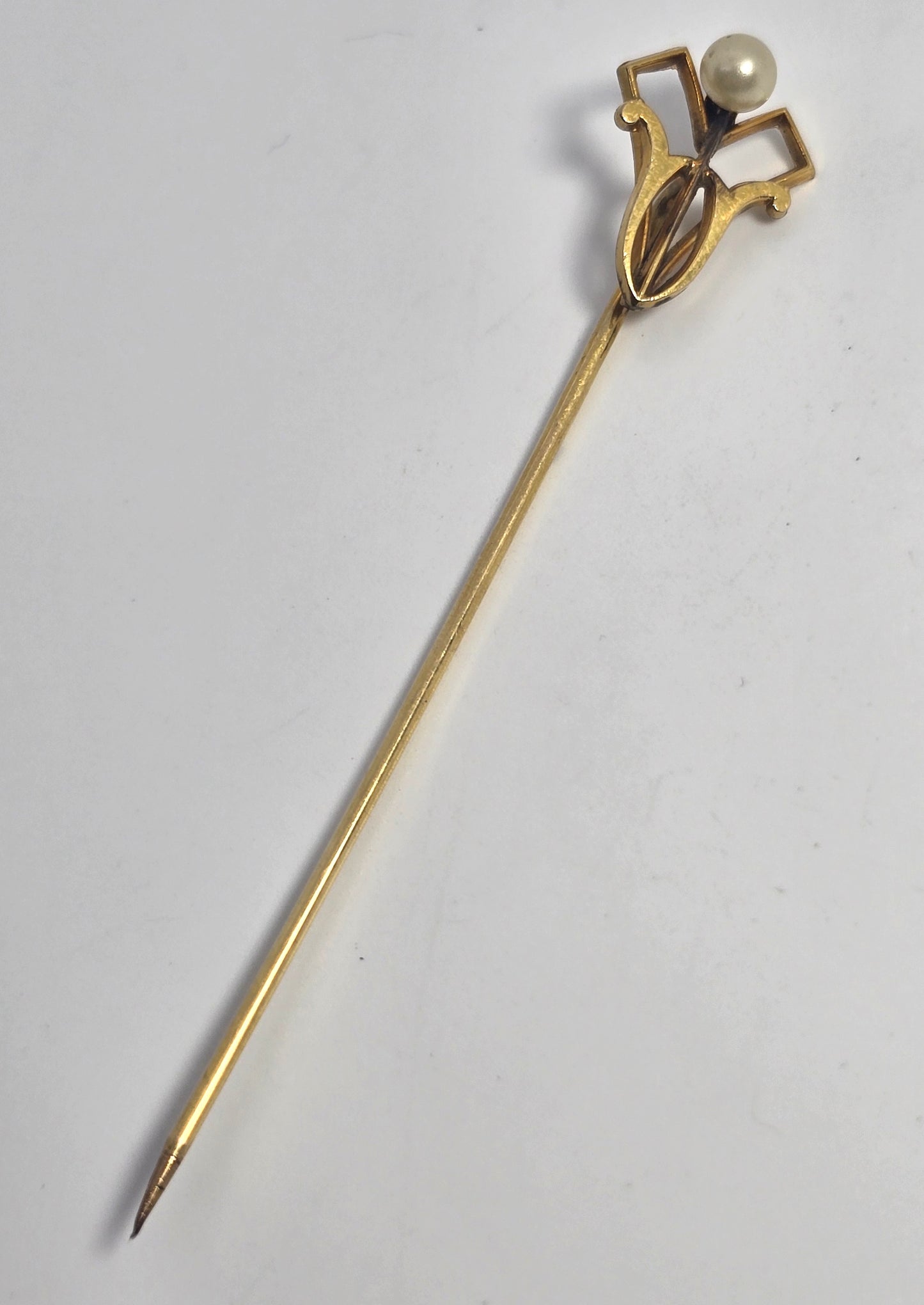 Art Nouveau Yellow gold filled white pearl Victorian antique lapel stick pin Ika & Co