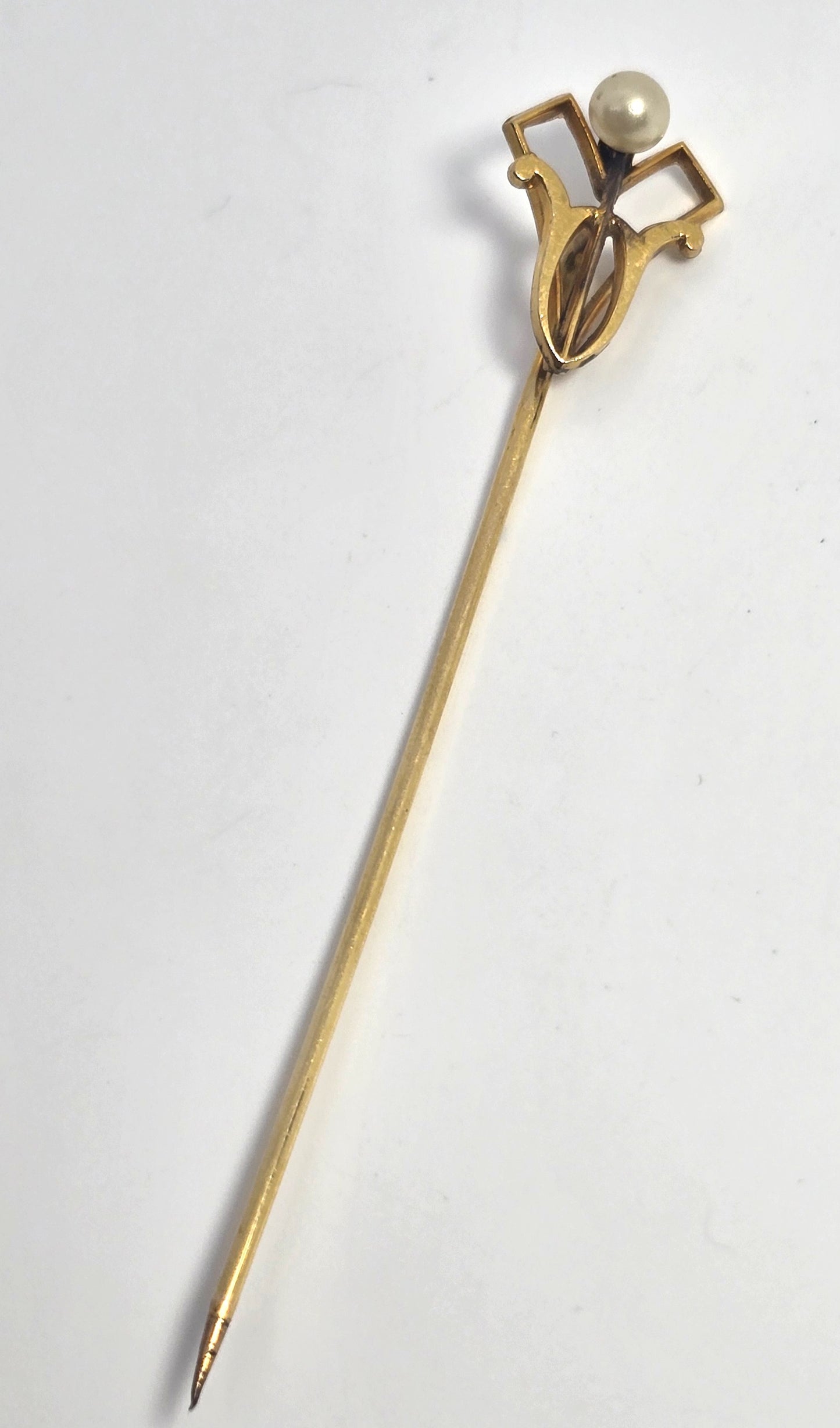 Art Nouveau Yellow gold filled white pearl Victorian antique lapel stick pin Ika & Co