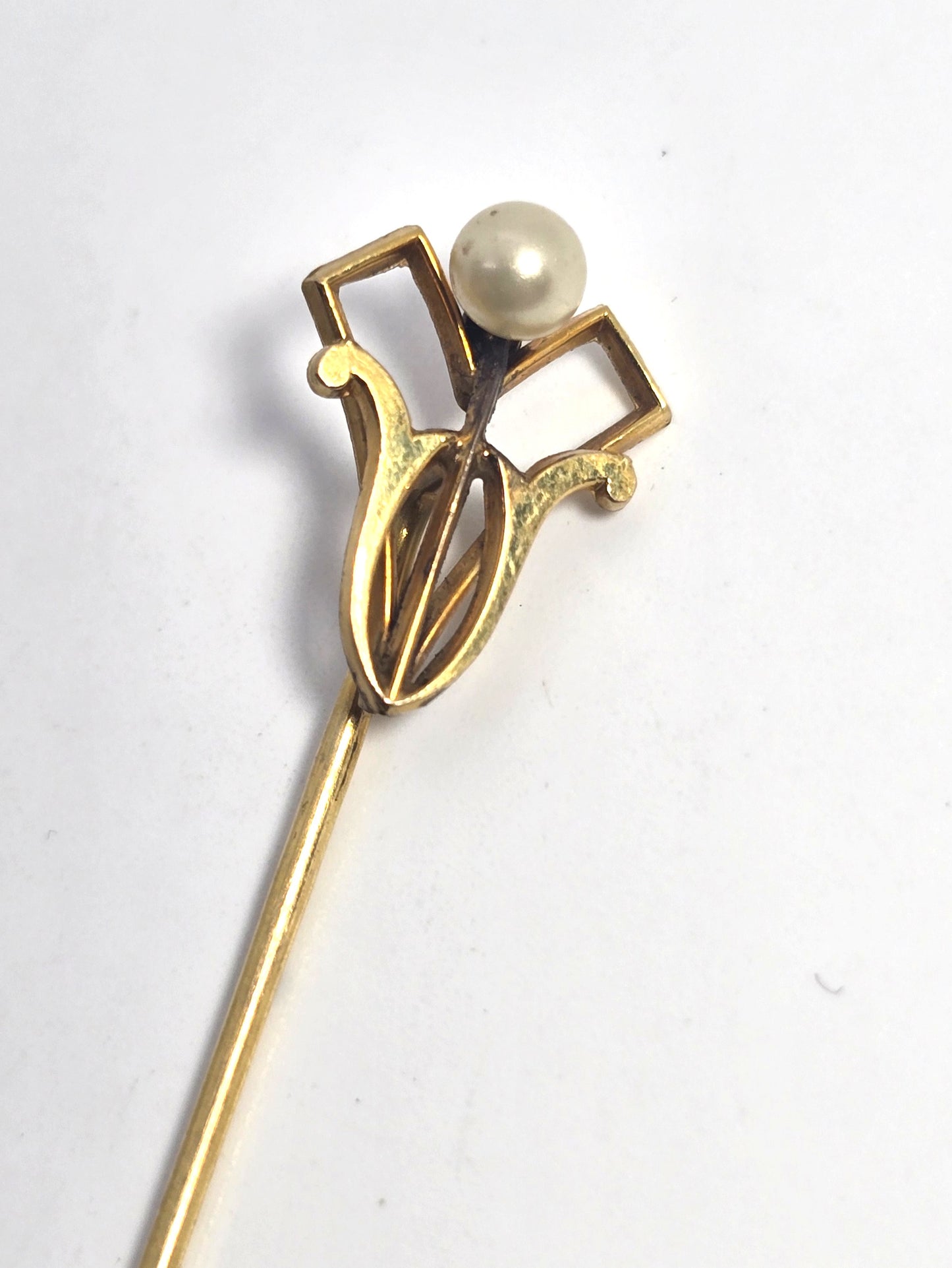 Art Nouveau Yellow gold filled white pearl Victorian antique lapel stick pin Ika & Co