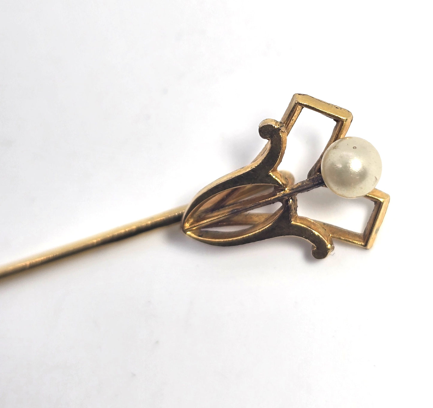 Art Nouveau Yellow gold filled white pearl Victorian antique lapel stick pin Ika & Co