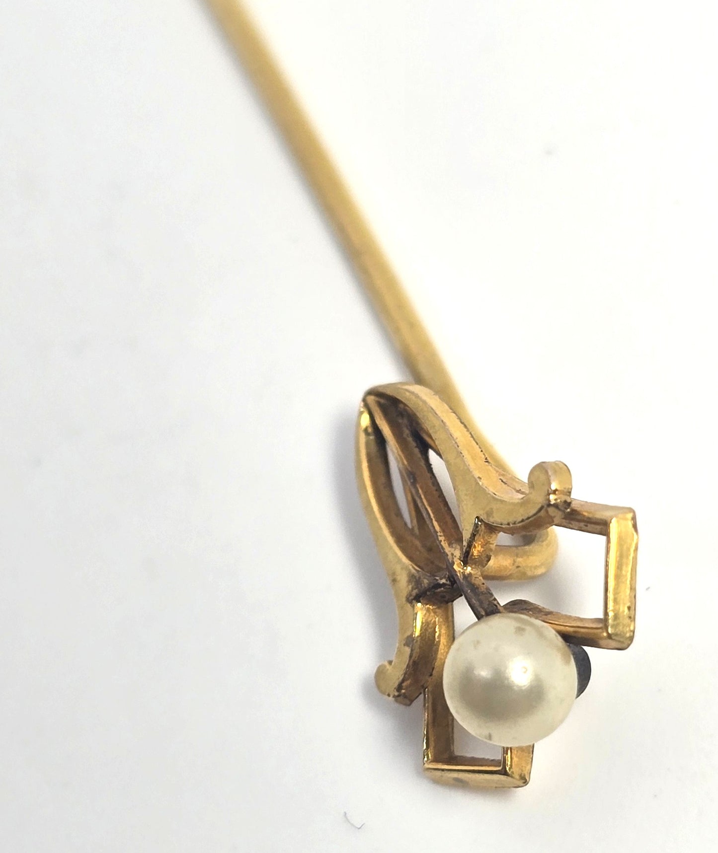 Art Nouveau Yellow gold filled white pearl Victorian antique lapel stick pin Ika & Co