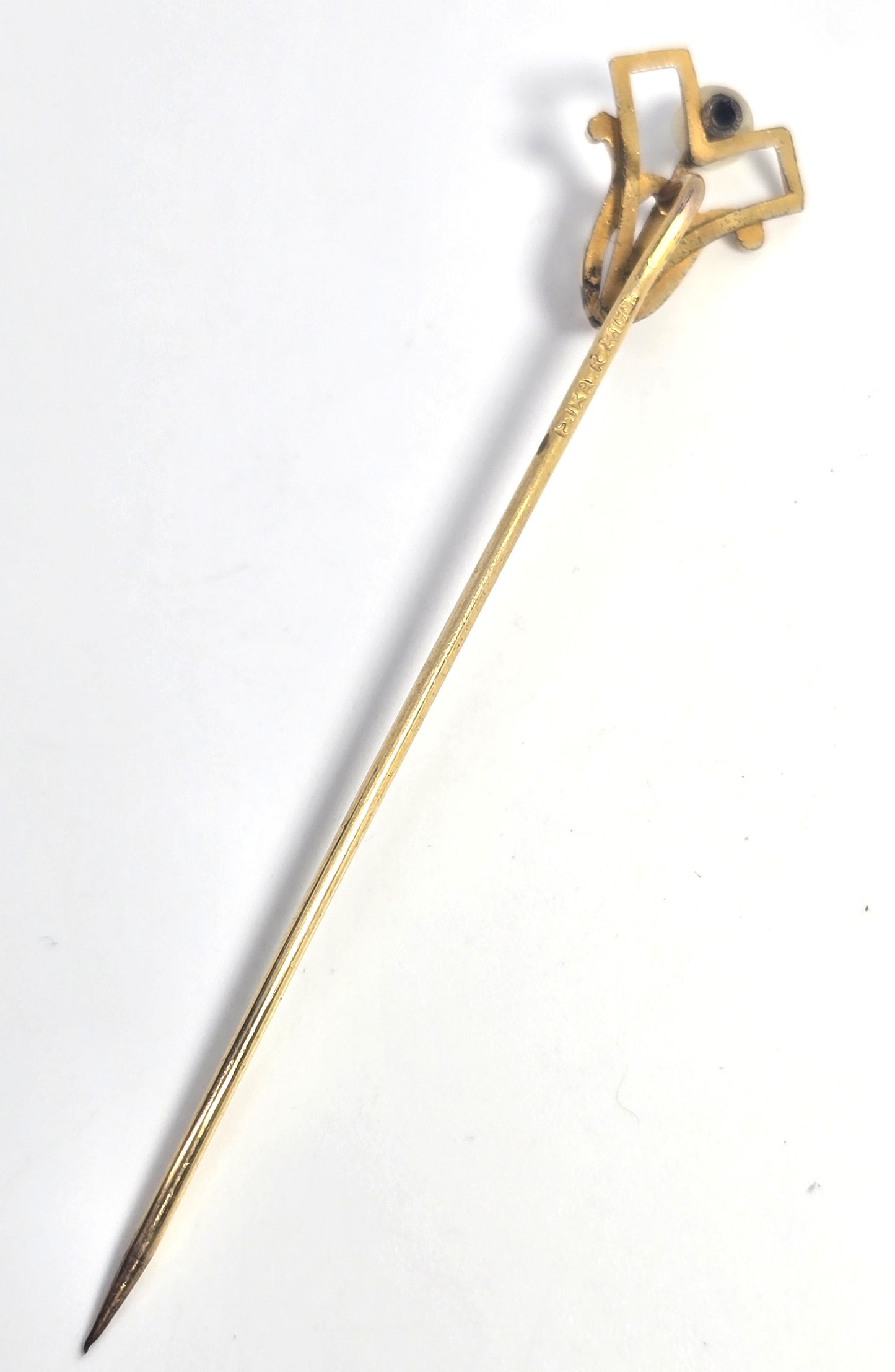 Art Nouveau Yellow gold filled white pearl Victorian antique lapel stick pin Ika & Co