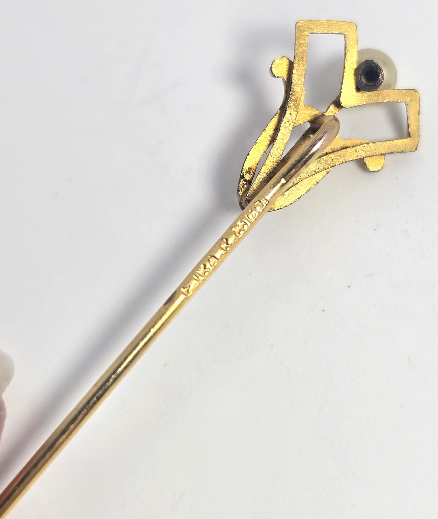 Art Nouveau Yellow gold filled white pearl Victorian antique lapel stick pin Ika & Co