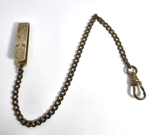 Victorian antique yellow gold filled belt watch fob chain etched flowers