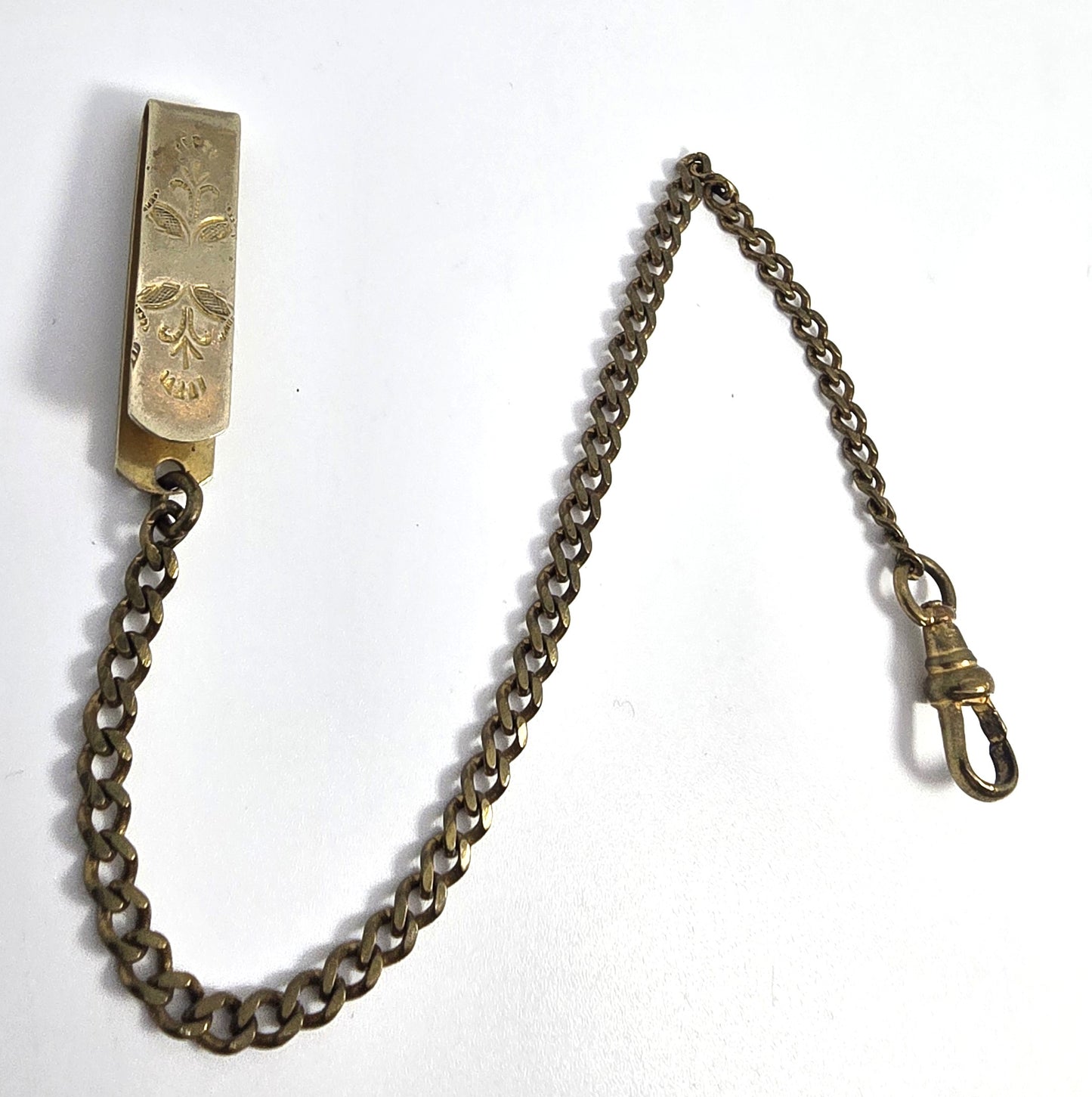 Victorian antique yellow gold filled belt watch fob chain etched flowers
