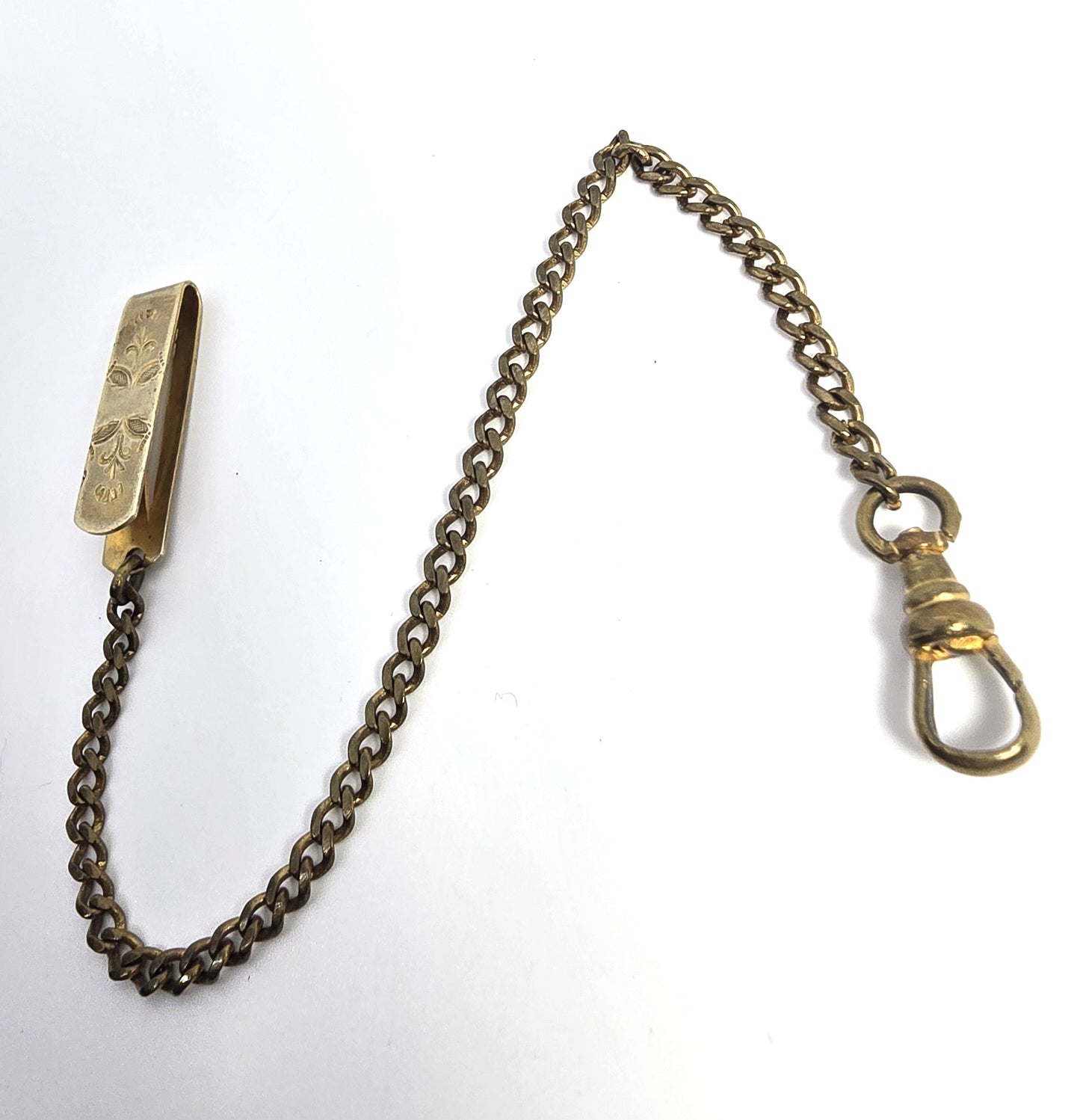 Victorian antique yellow gold filled belt watch fob chain etched flowers