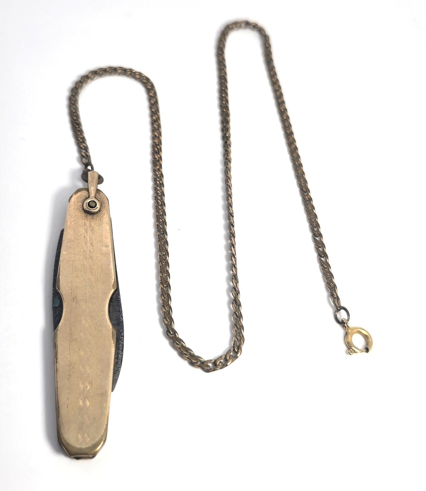 Simmons gold filled antique pocket knife fob on chain Double sided blank plate