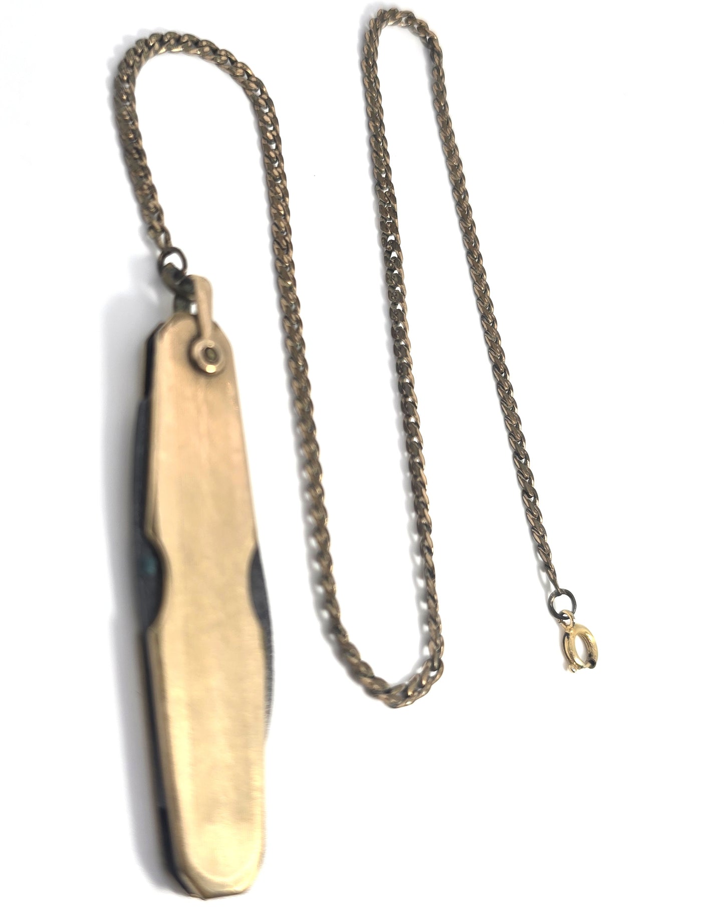 Simmons gold filled antique pocket knife fob on chain Double sided blank plate