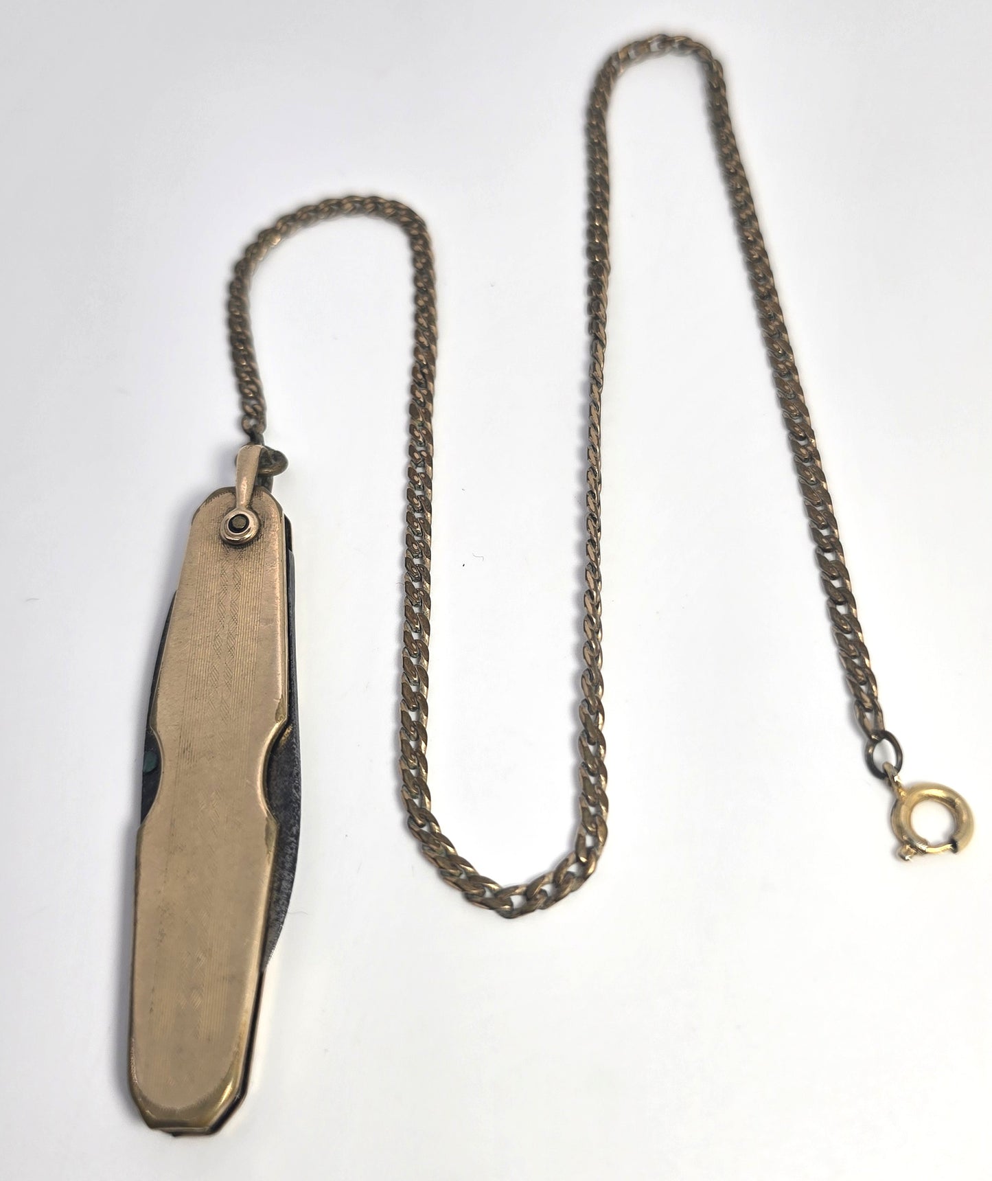 Simmons gold filled antique pocket knife fob on chain Double sided blank plate