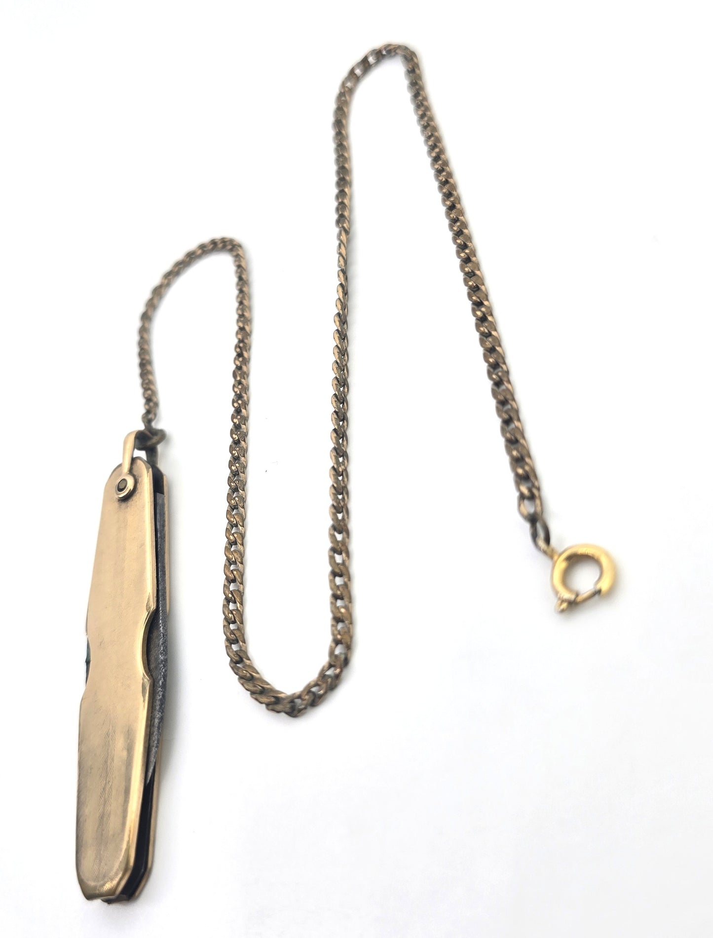 Simmons gold filled antique pocket knife fob on chain Double sided blank plate