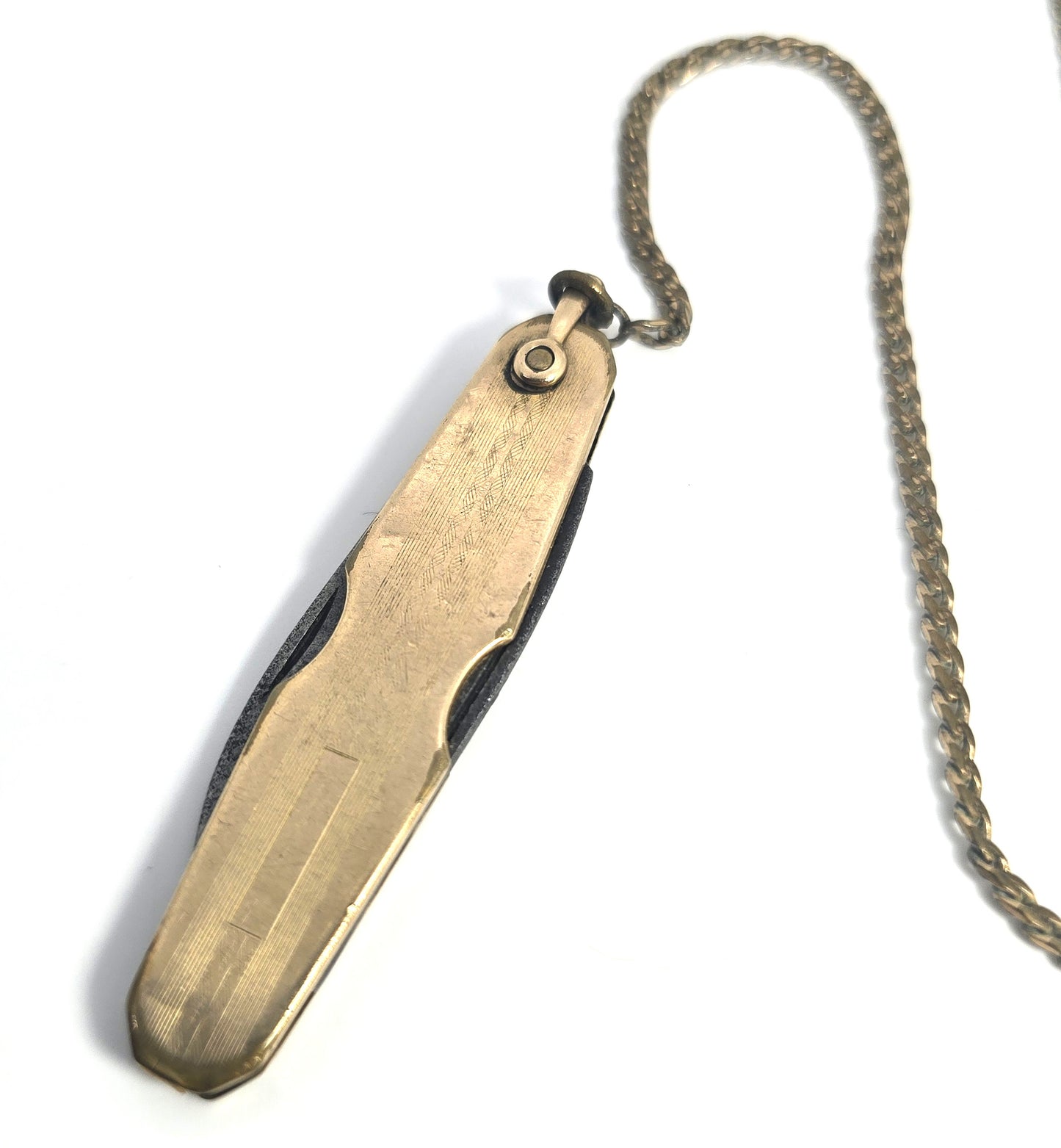 Simmons gold filled antique pocket knife fob on chain Double sided blank plate