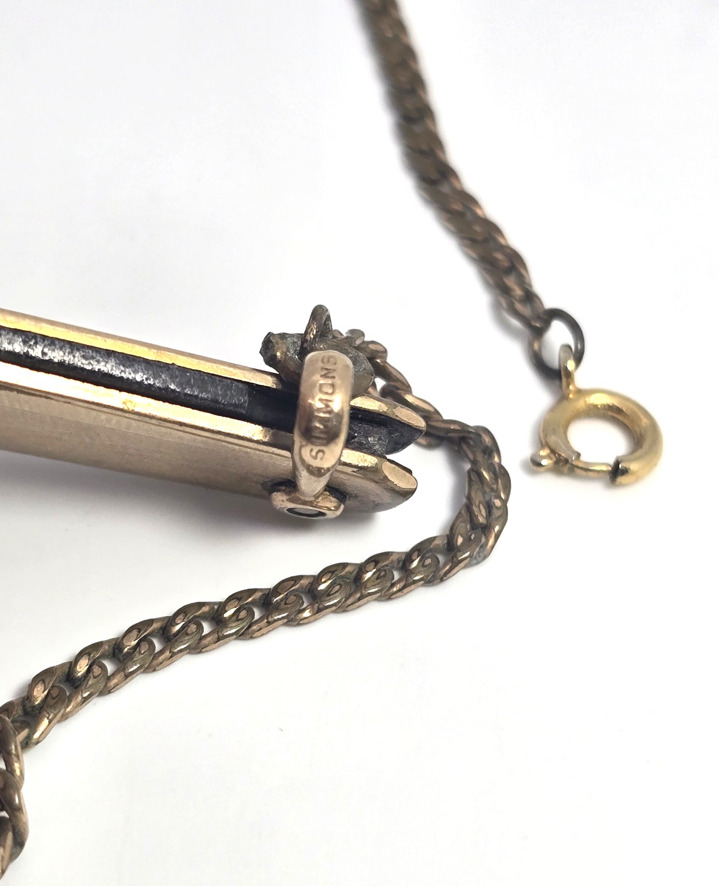 Simmons gold filled antique pocket knife fob on chain Double sided blank plate