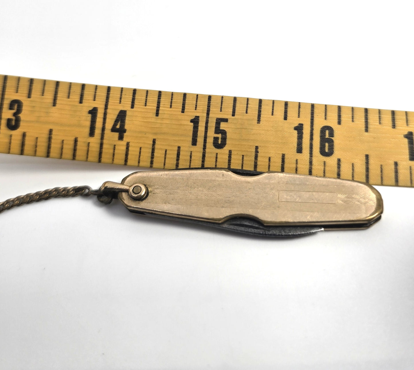 Simmons gold filled antique pocket knife fob on chain Double sided blank plate