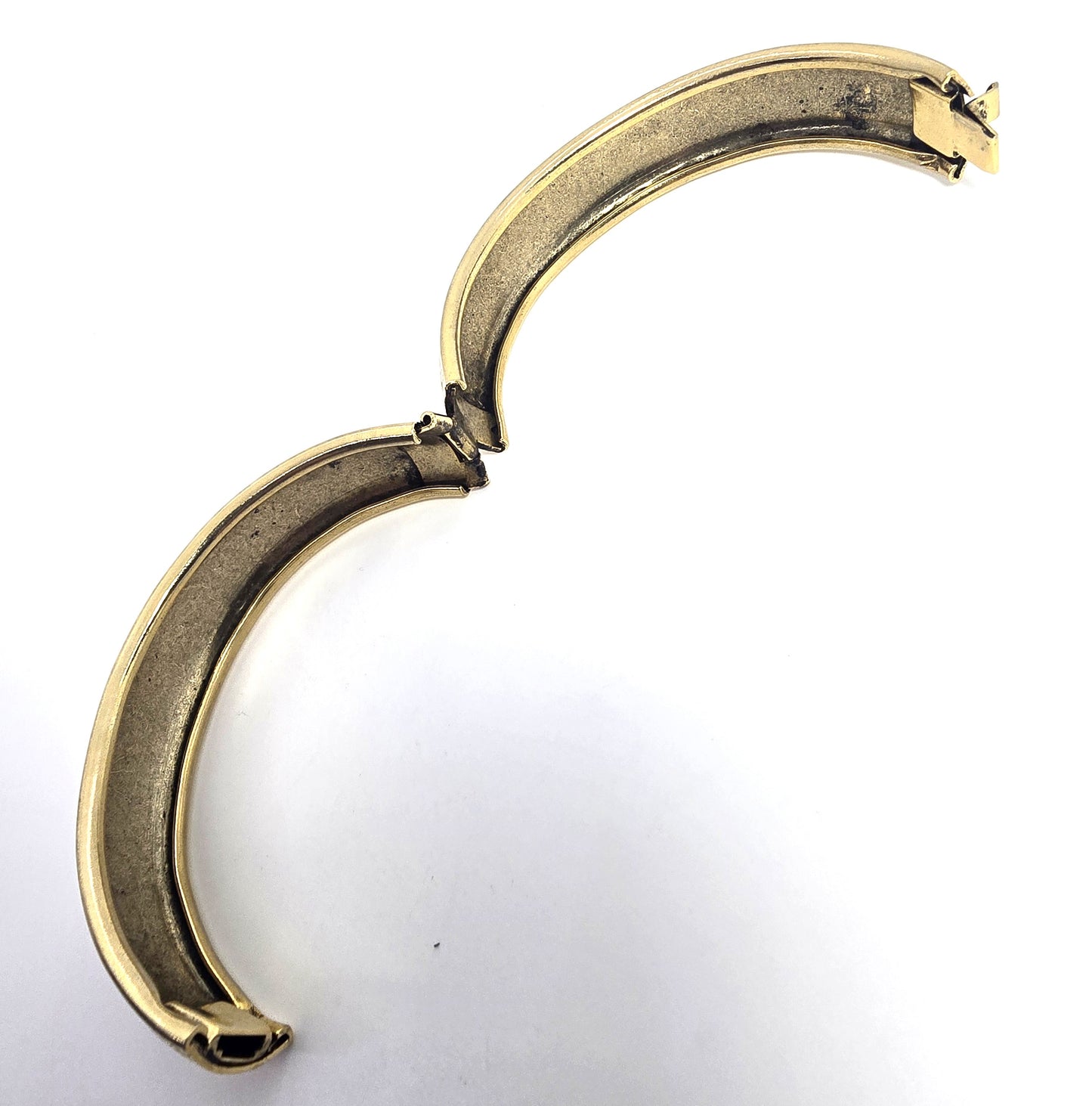 Etched flower Victorian revival gold plated vintage thick hinged bangle