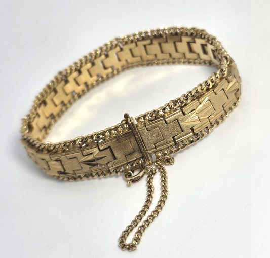 Art Deco Gold plated articulated  vintage Flat Cuff Vintage Men's Bracelet