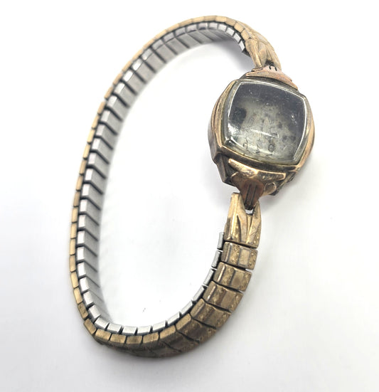 Bulovia 10k rolled gold plate watch case with spiedel expanding band NO WATCH