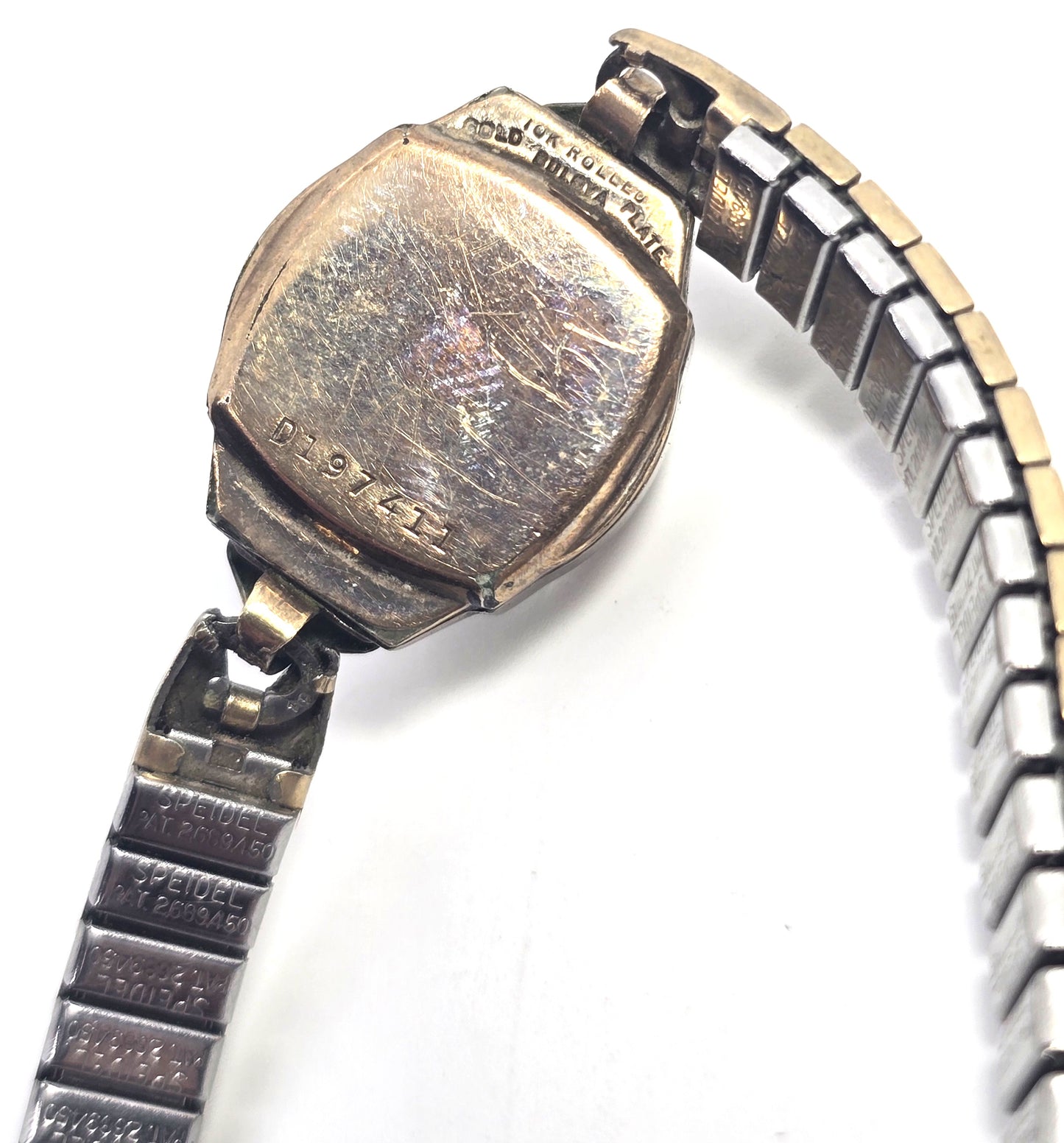 Bulovia 10k rolled gold plate watch case with spiedel expanding band NO WATCH