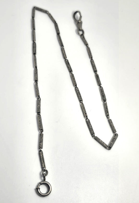 Simmons Art Deco antique silver plated embossed bar link 15" watch fob chain