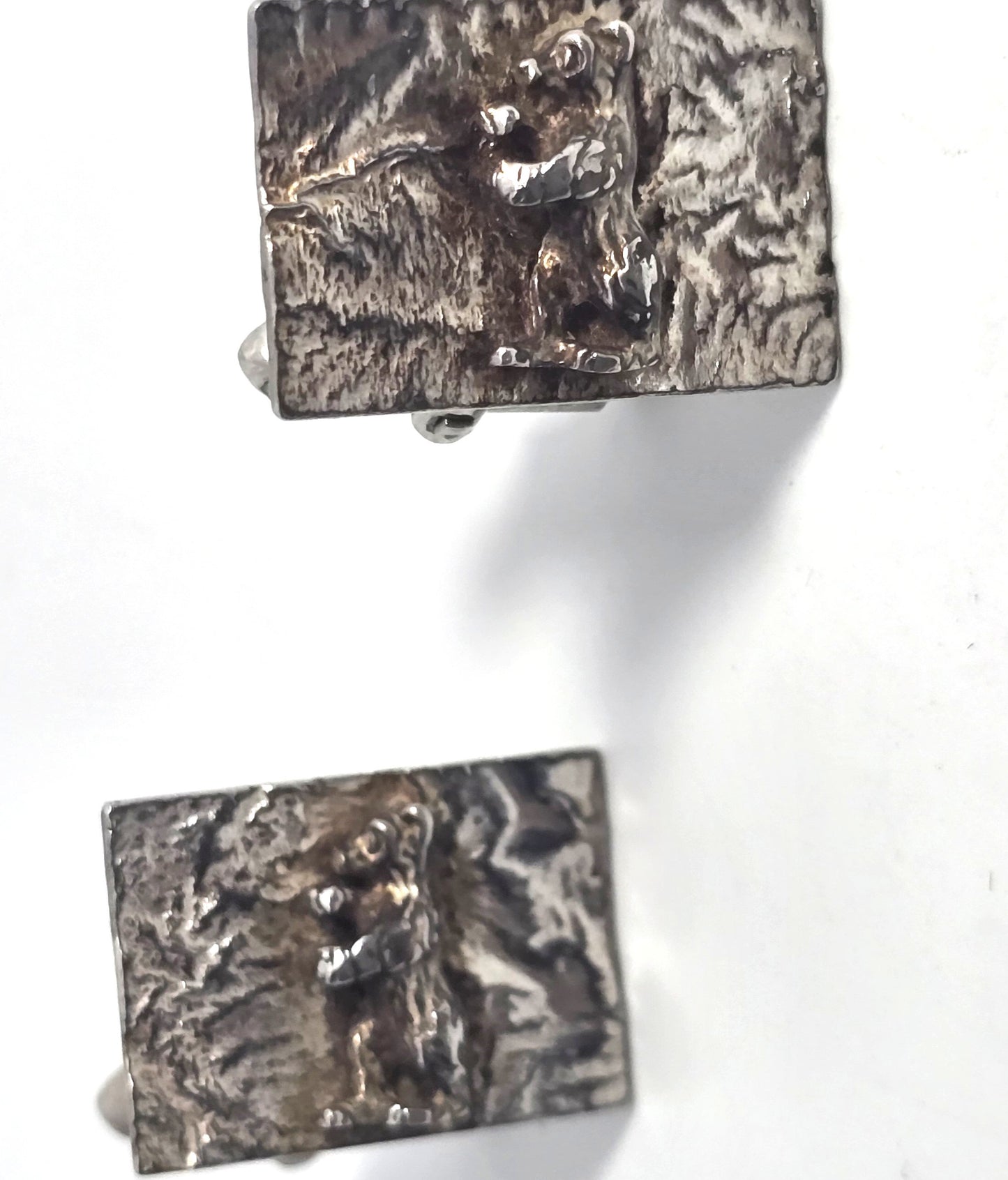 N&C bear in the wood equestrian hunting sterling silver cufflinks