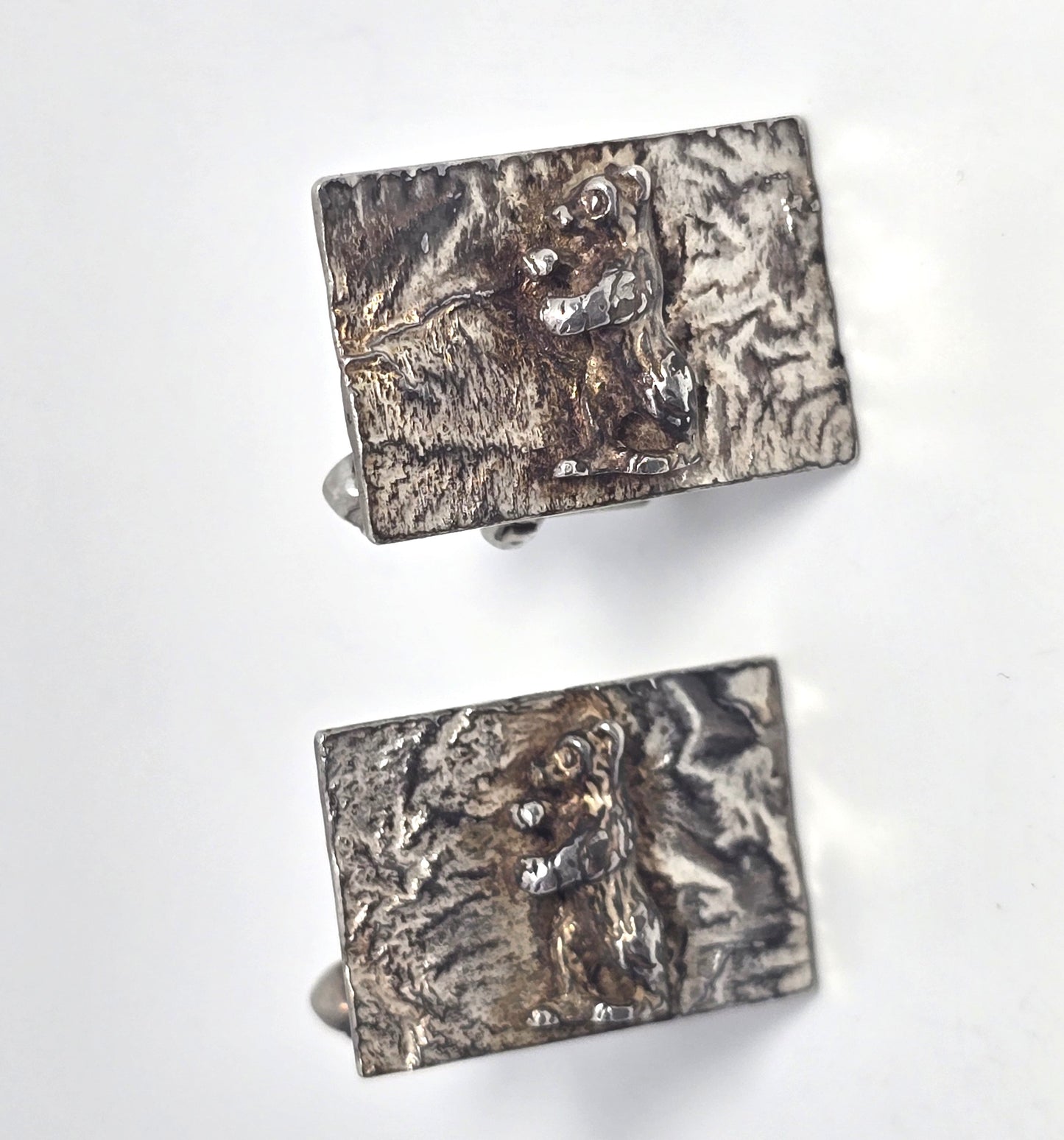 N&C bear in the wood equestrian hunting sterling silver cufflinks