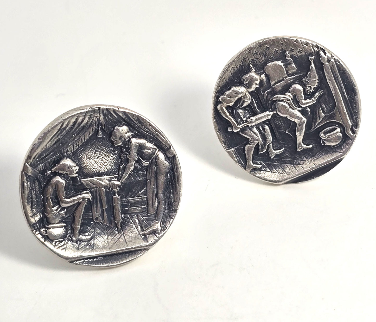 "The Enema" by Dutch painter Pieter Bruegel the Elder sterling vintage cufflinks