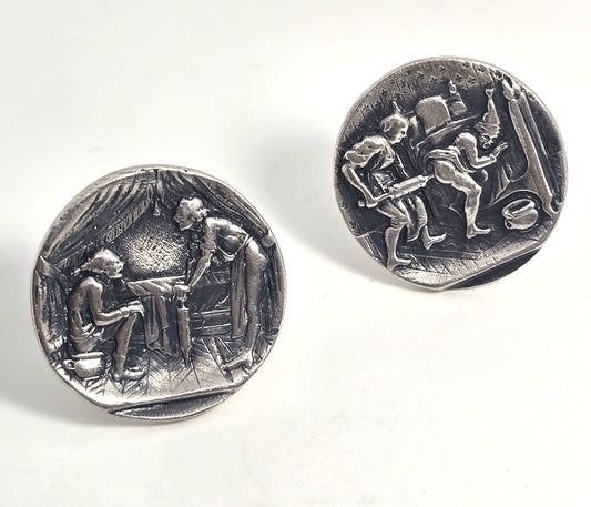 "The Enema" by Dutch painter Pieter Bruegel the Elder sterling vintage cufflinks