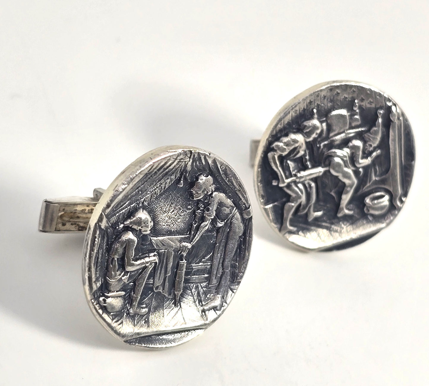 "The Enema" by Dutch painter Pieter Bruegel the Elder sterling vintage cufflinks