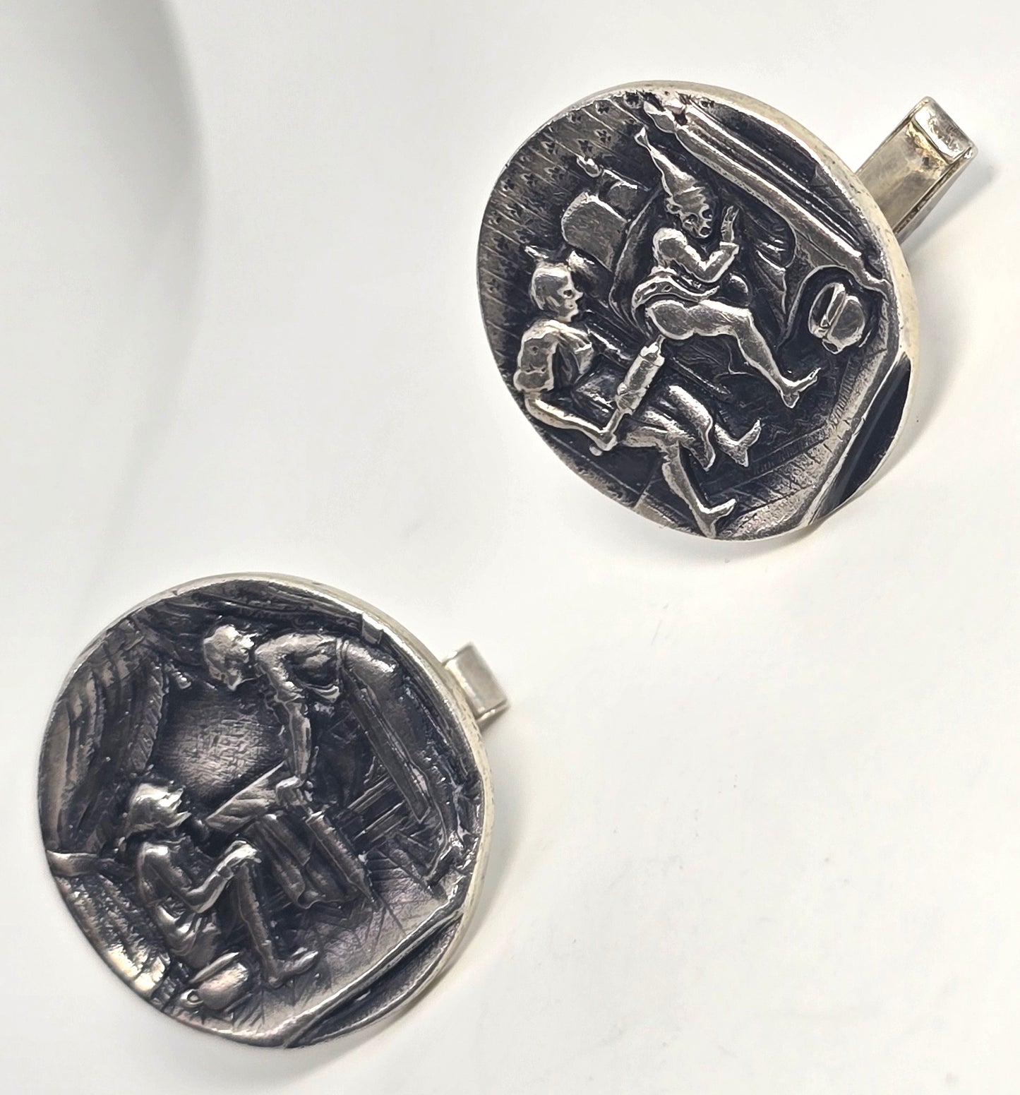 "The Enema" by Dutch painter Pieter Bruegel the Elder sterling vintage cufflinks