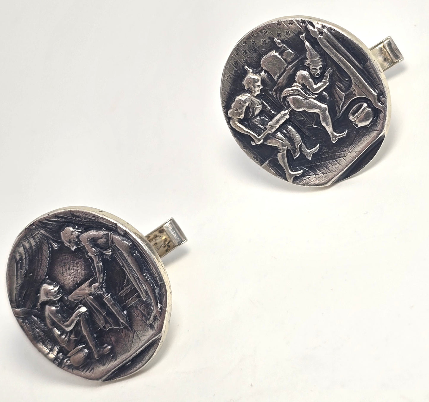 "The Enema" by Dutch painter Pieter Bruegel the Elder sterling vintage cufflinks