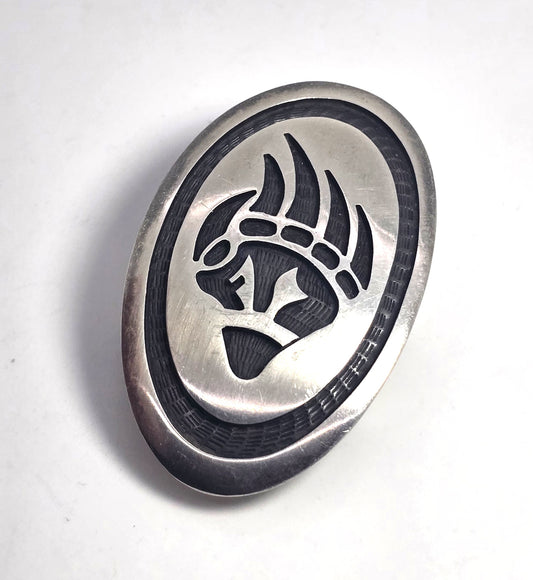 Hyson Stephen Naseyoma Hopi Sterling silver vintage NA bear claw belt buckle
