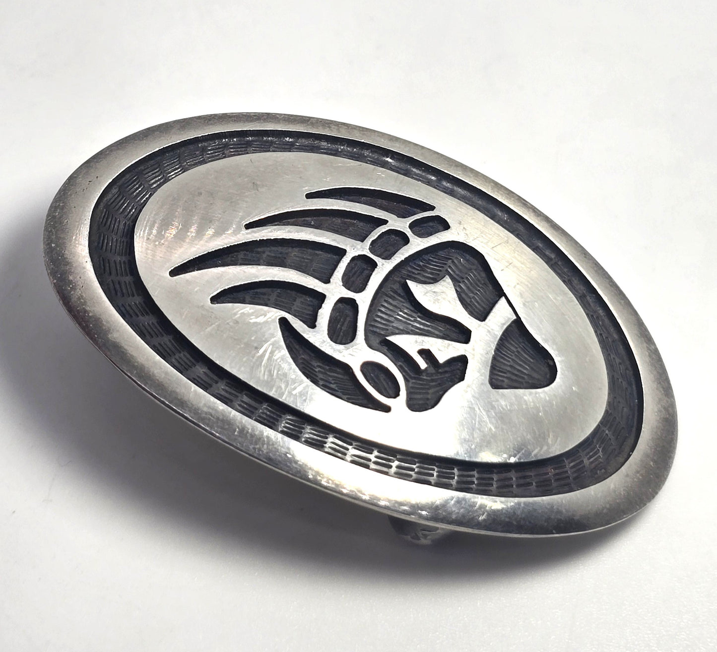 Hyson Stephen Naseyoma Hopi Sterling silver vintage NA bear claw belt buckle