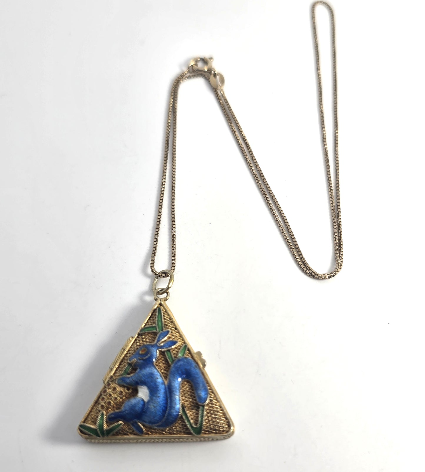 Chinese Export blue enamel squirrel vermeil sterling silver vintage locket