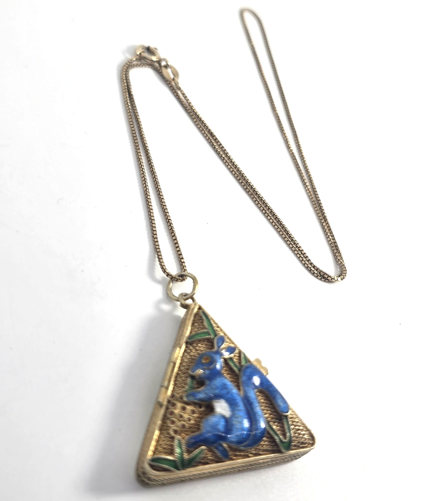 Chinese Export blue enamel squirrel vermeil sterling silver vintage locket