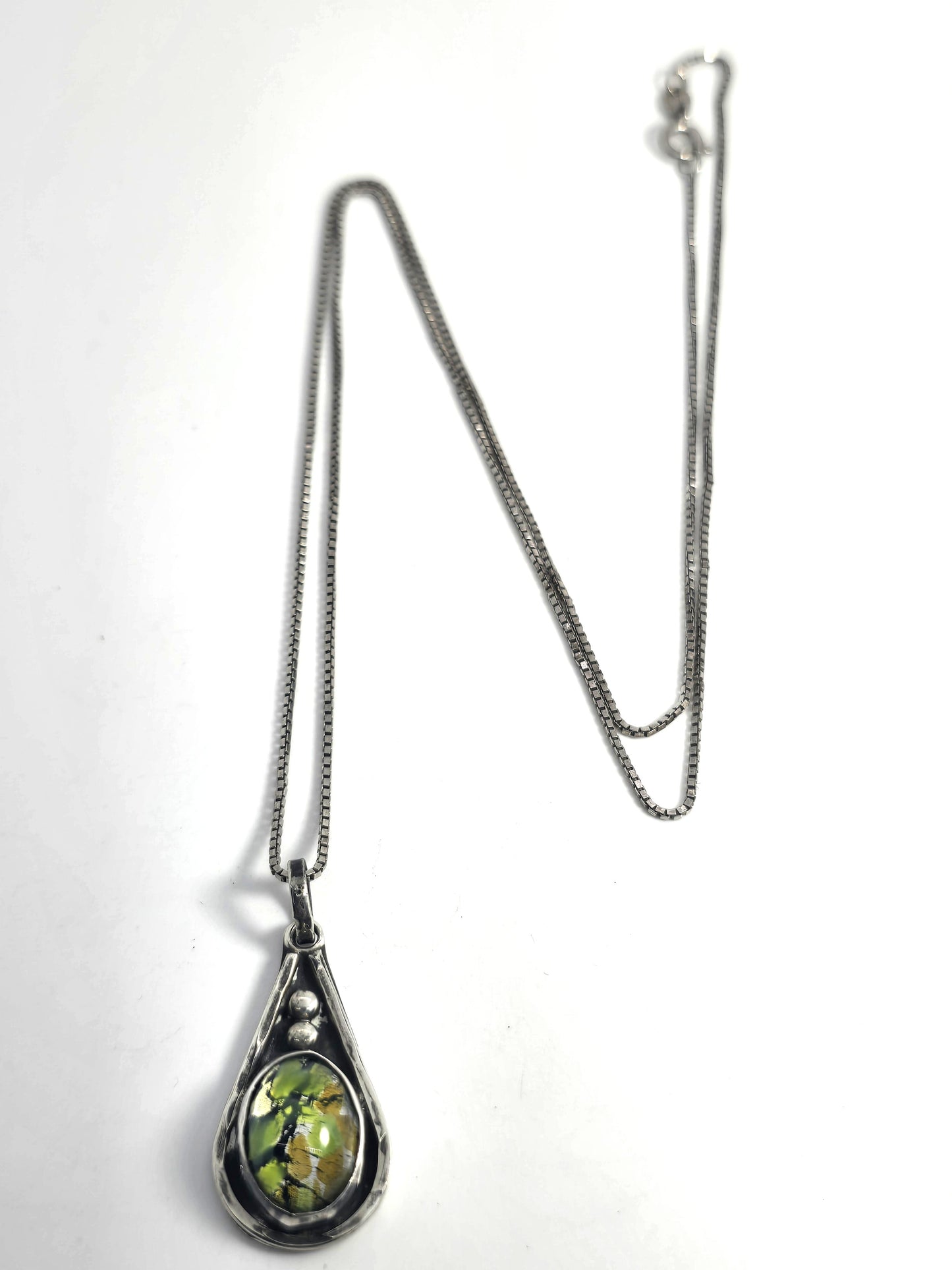 Dichroic glass vintage green Taxco Mexican sterling silver necklace