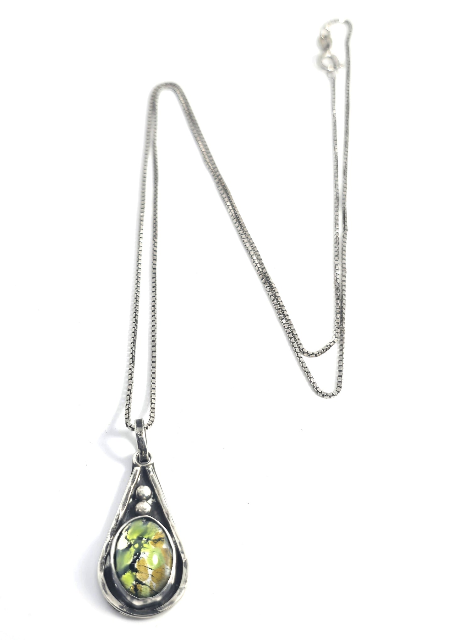Dichroic glass vintage green Taxco Mexican sterling silver necklace