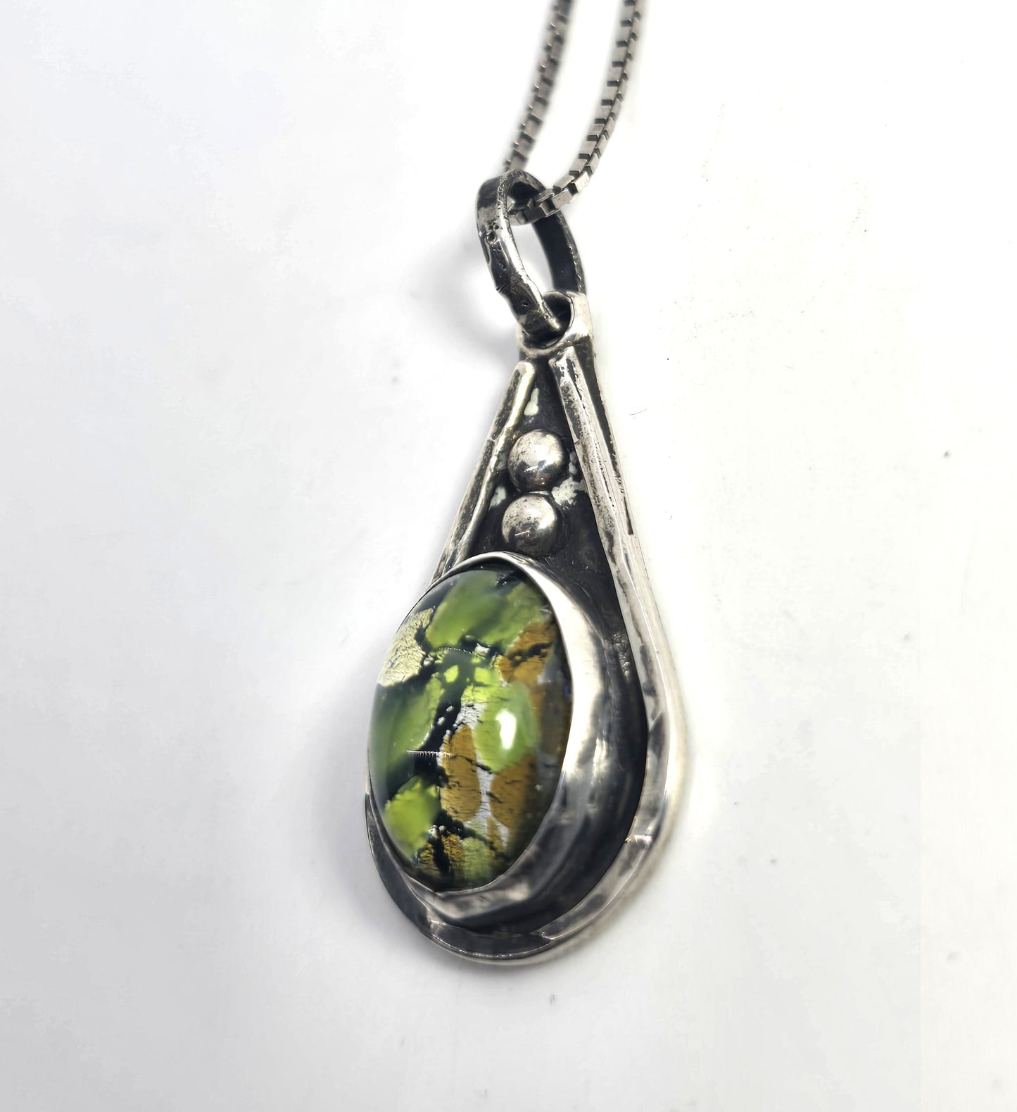 Dichroic glass vintage green Taxco Mexican sterling silver necklace