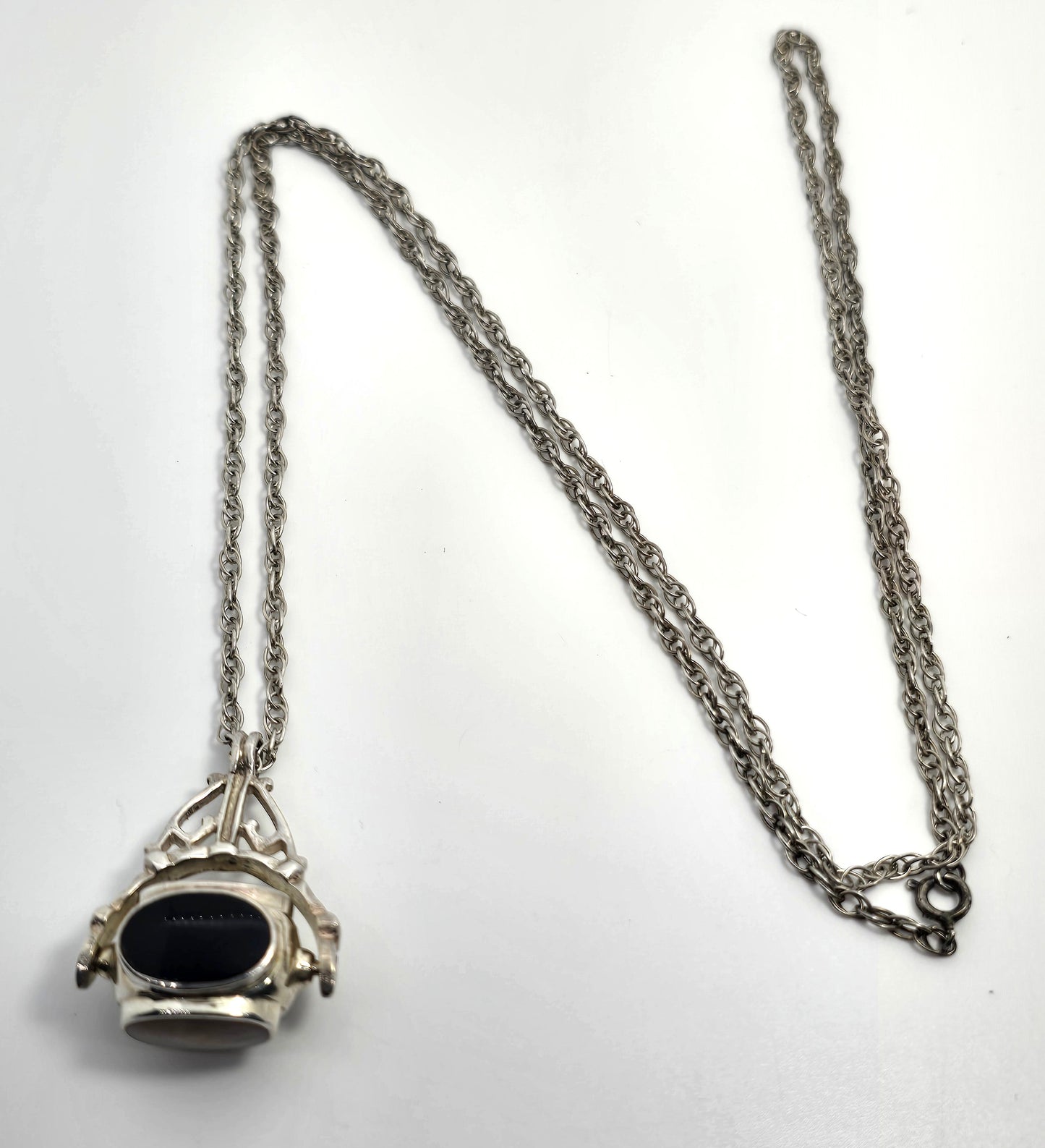 Spinner Fob multi gemstone vintage sterling silver spinner necklace