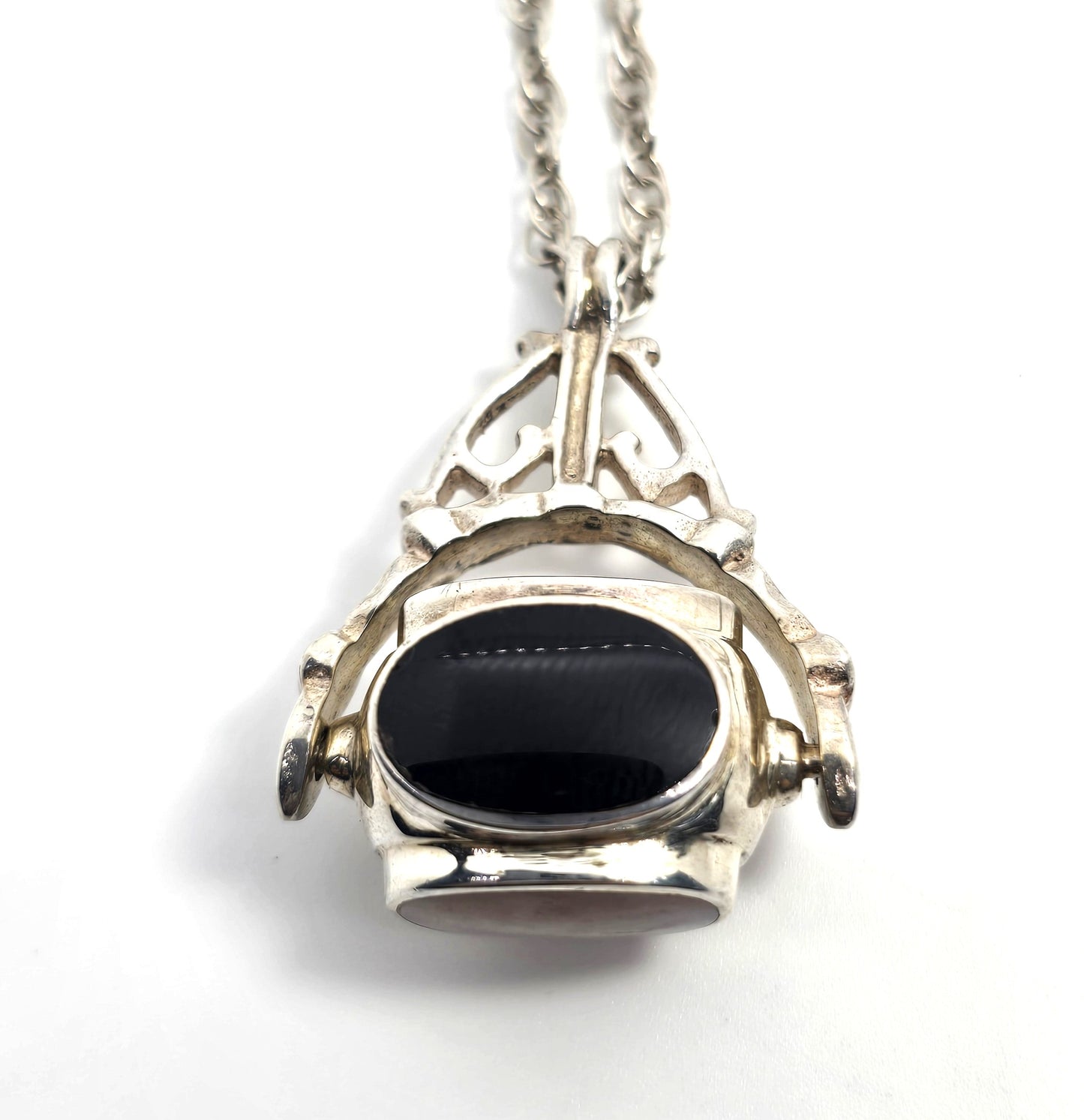 Spinner Fob multi gemstone vintage sterling silver spinner necklace