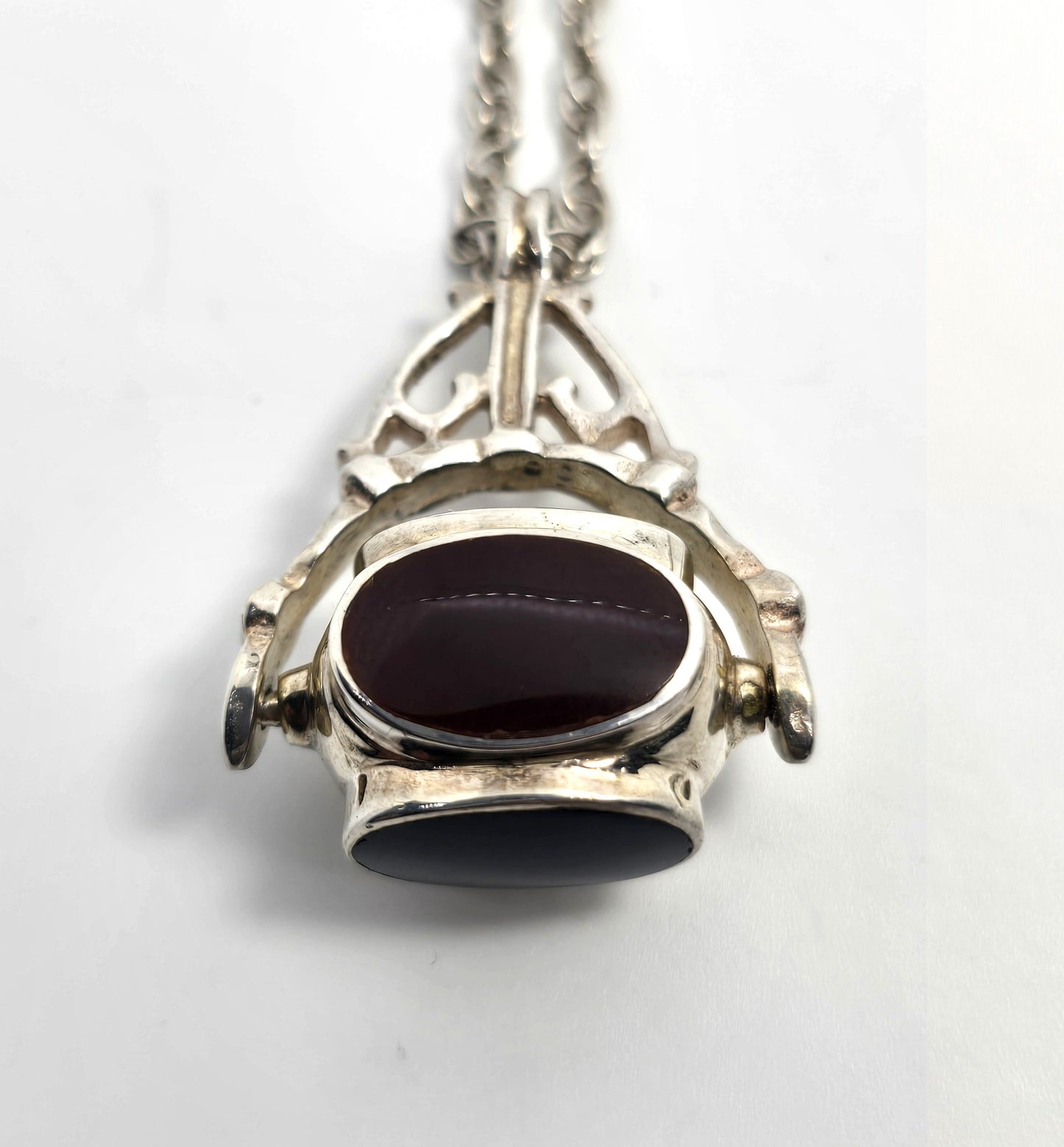 Spinner Fob multi gemstone vintage sterling silver spinner necklace