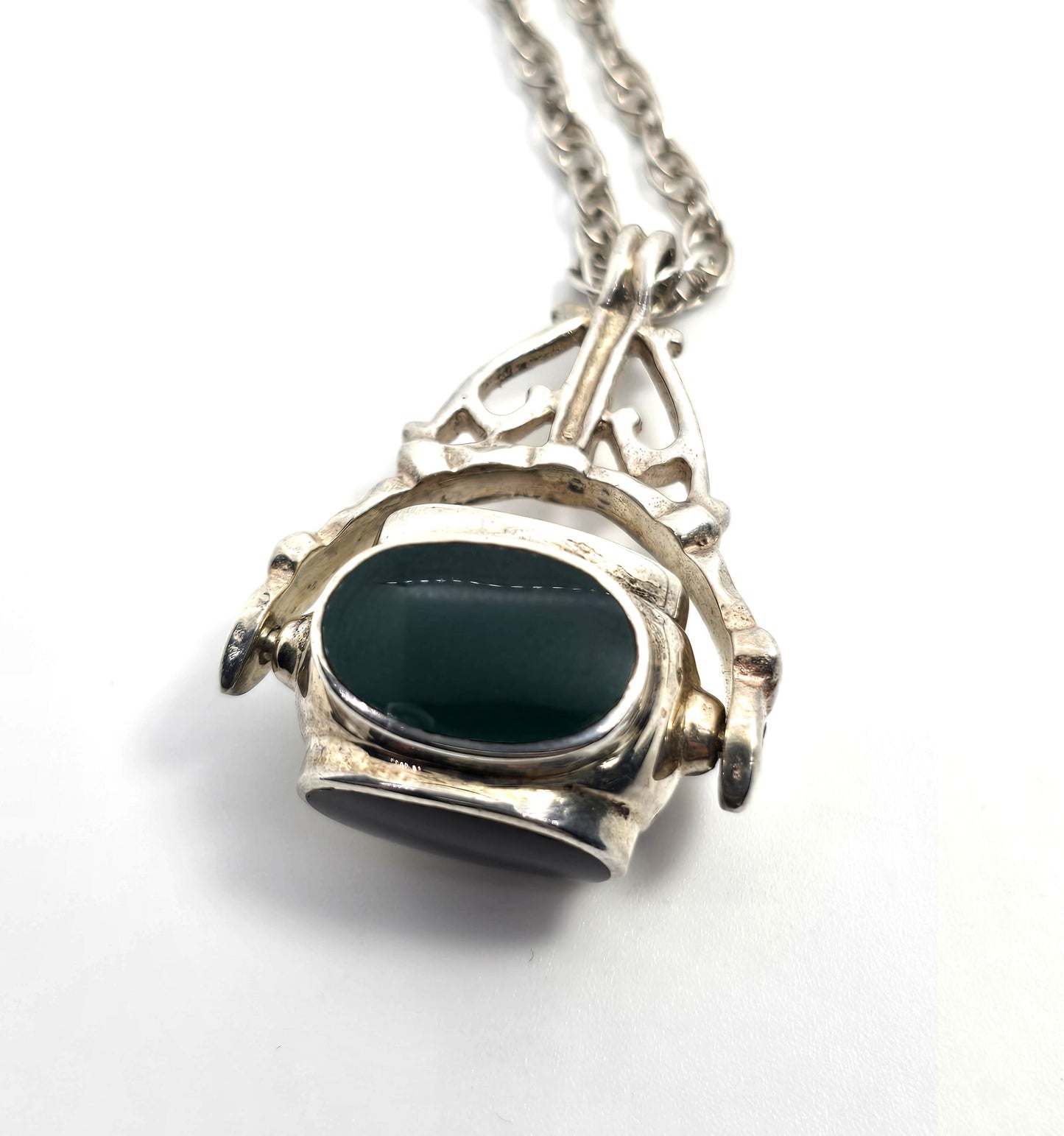 Spinner Fob multi gemstone vintage sterling silver spinner necklace