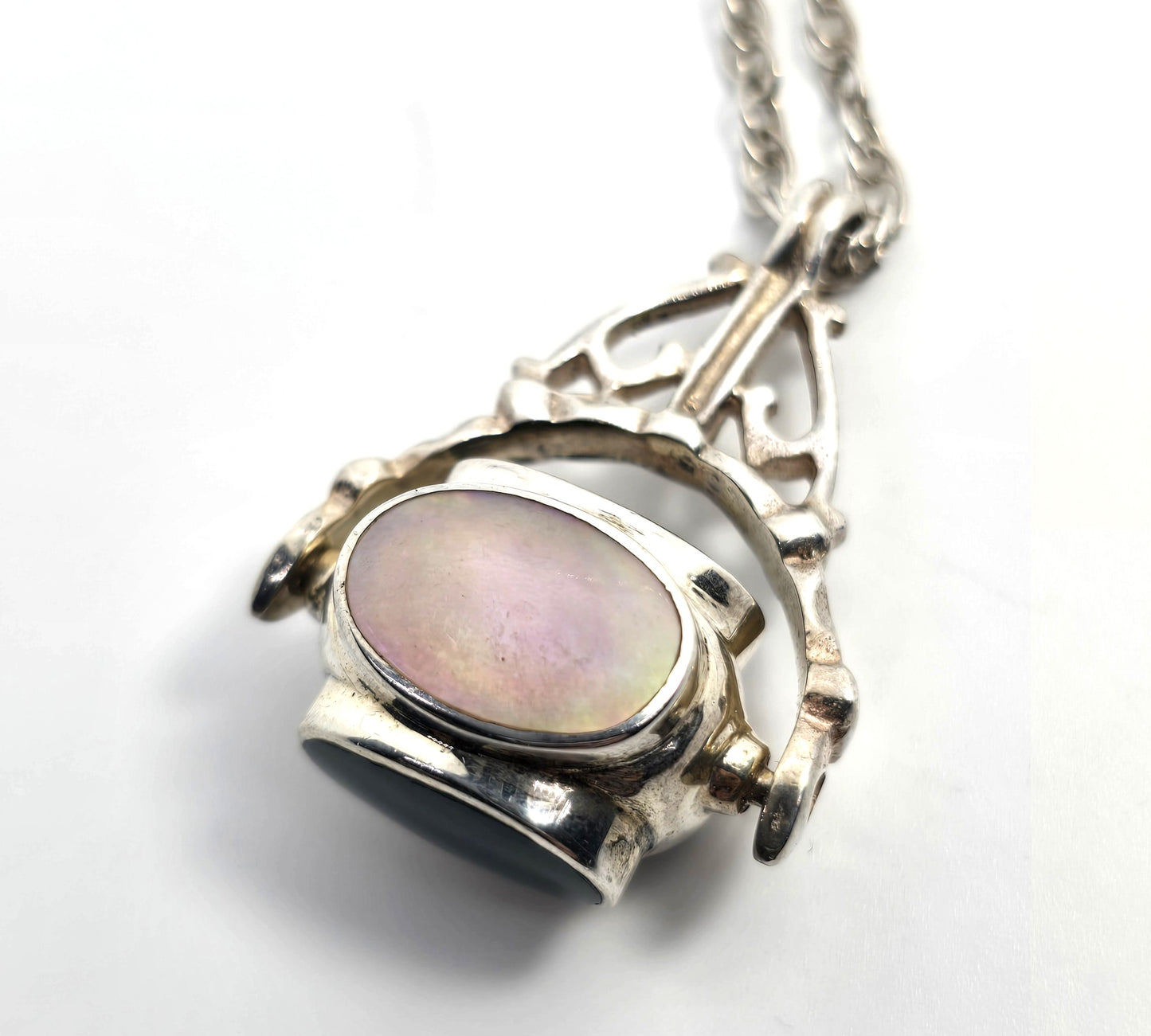 Spinner Fob multi gemstone vintage sterling silver spinner necklace