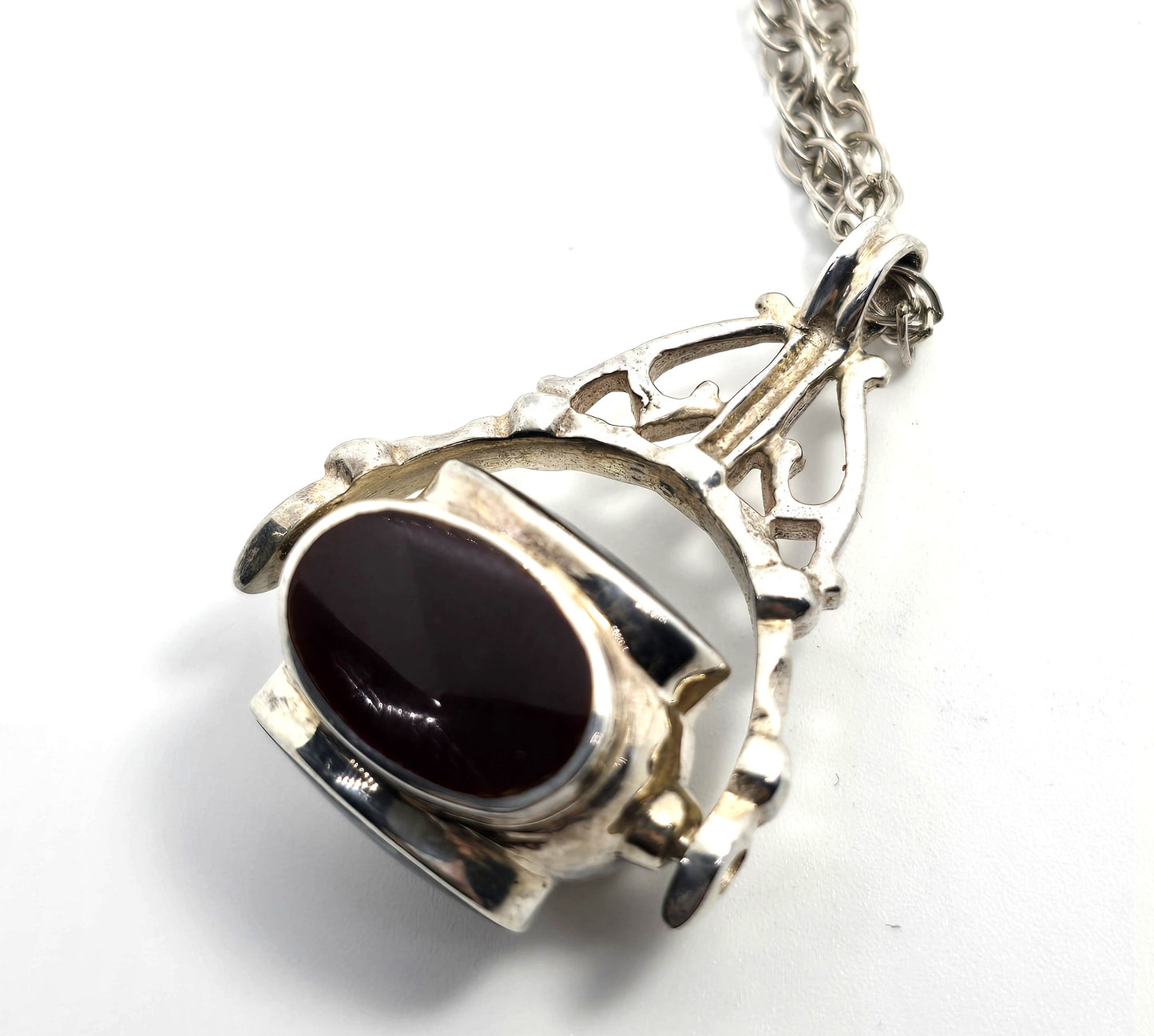 Spinner Fob multi gemstone vintage sterling silver spinner necklace