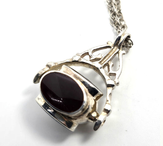 Spinner Fob multi gemstone vintage sterling silver spinner necklace